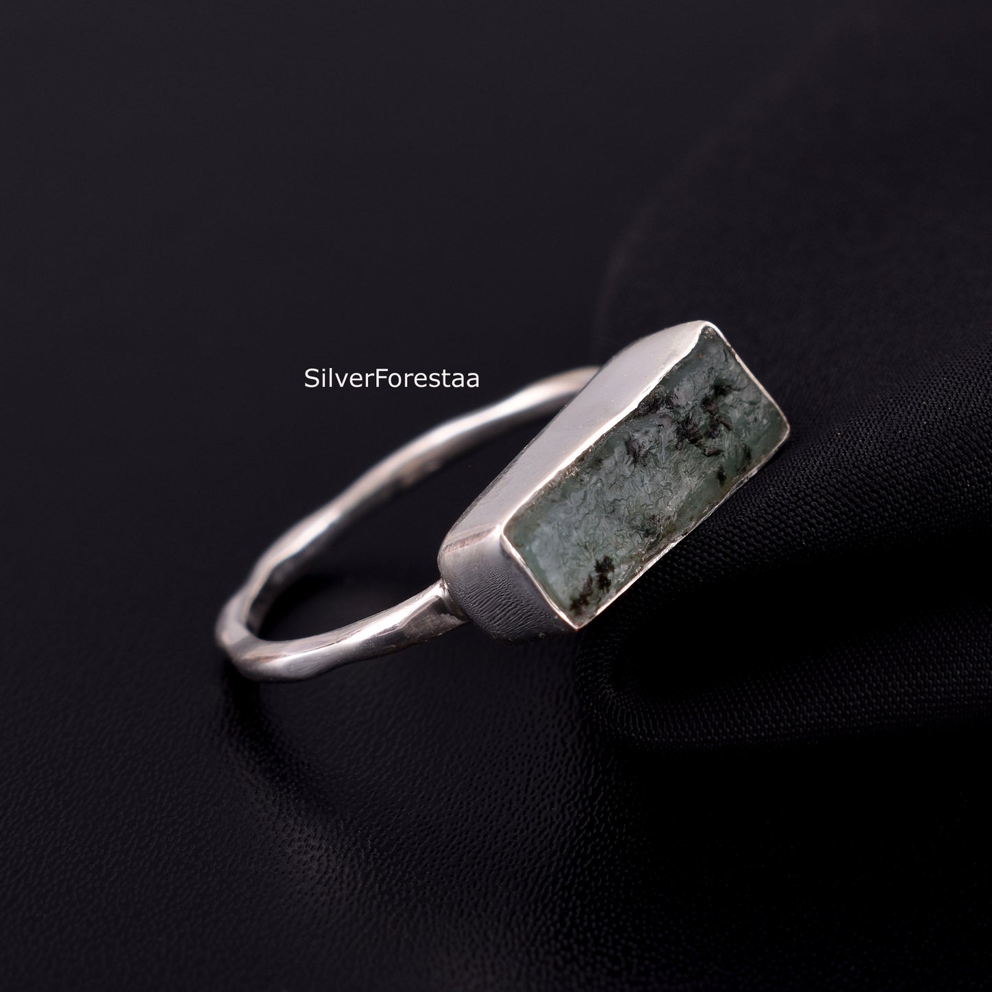Raw Emerald Chips Ring – Sterling Silver Jewelry