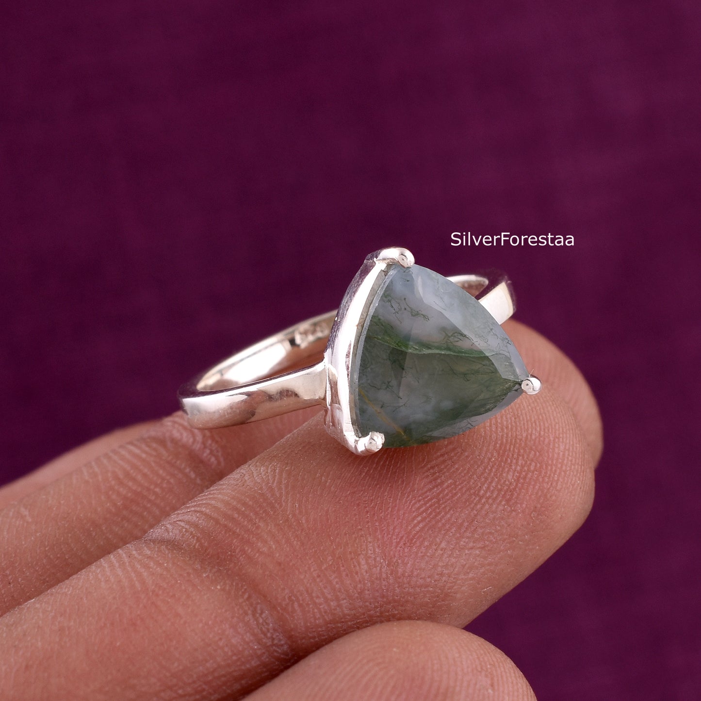 Moss Agate Gemstone Ring - SilverForestaa