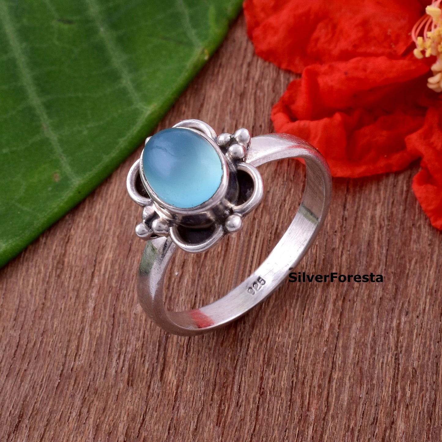 Calming Blue Chalcedony Ring – Handmade in Sterling Silver - SILVERFORESTAA