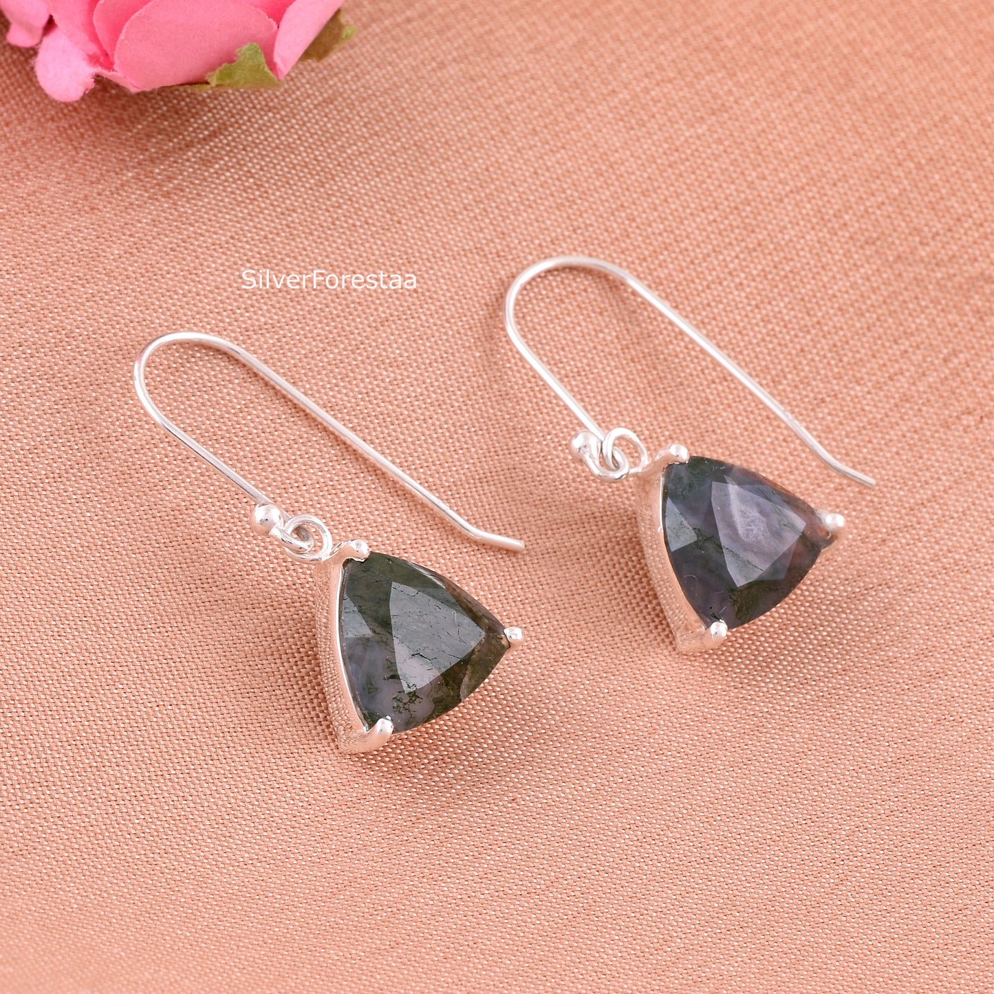 925 Silver Moss Agate Earrings - SilverForestaa