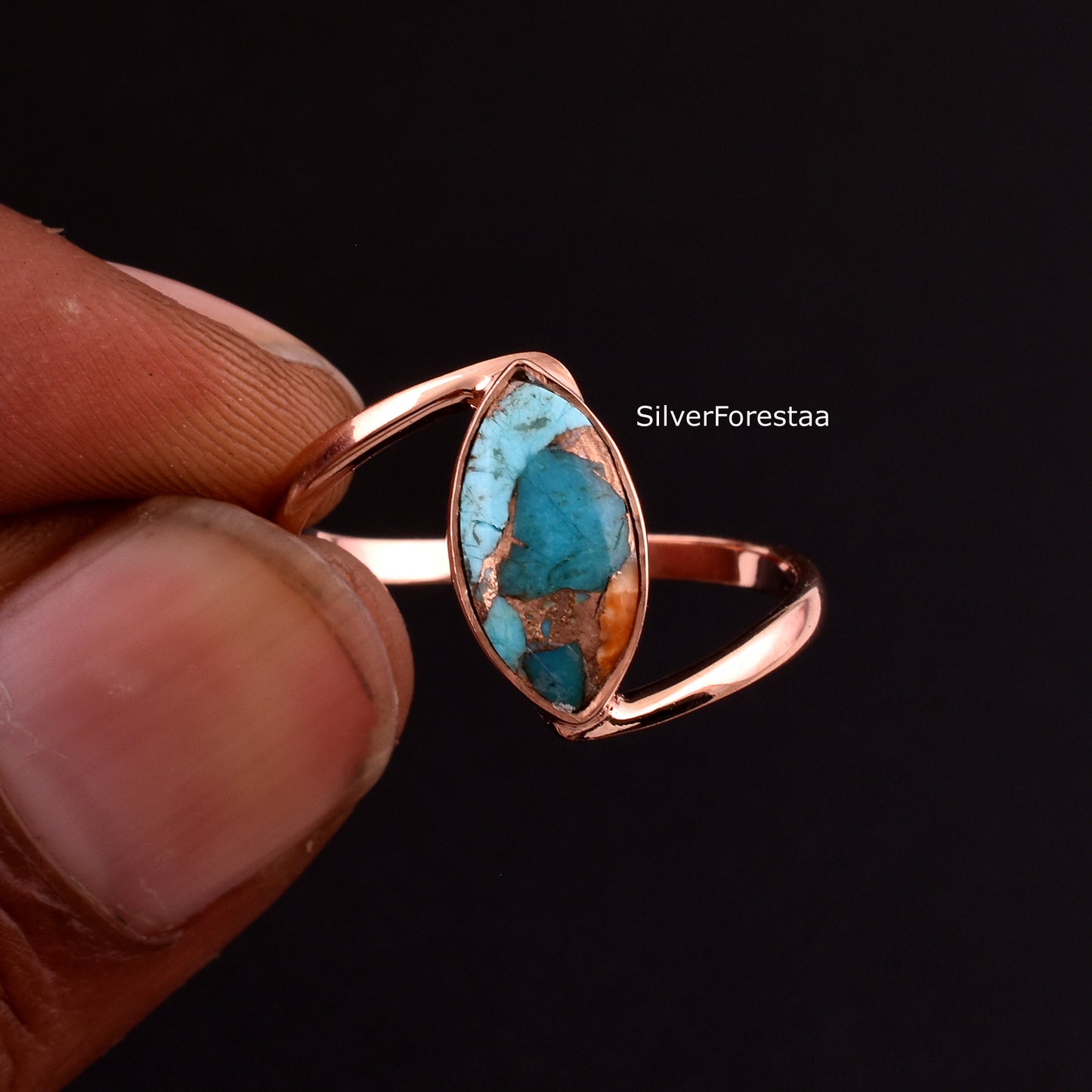 925 Silver Dahlia Oyster Turquoise Ring