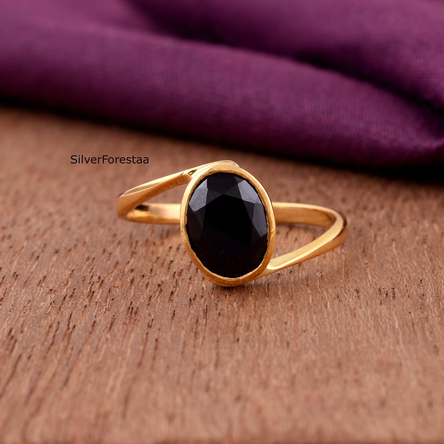 Natural Black Onyx Ring in 925 Sterling Silver