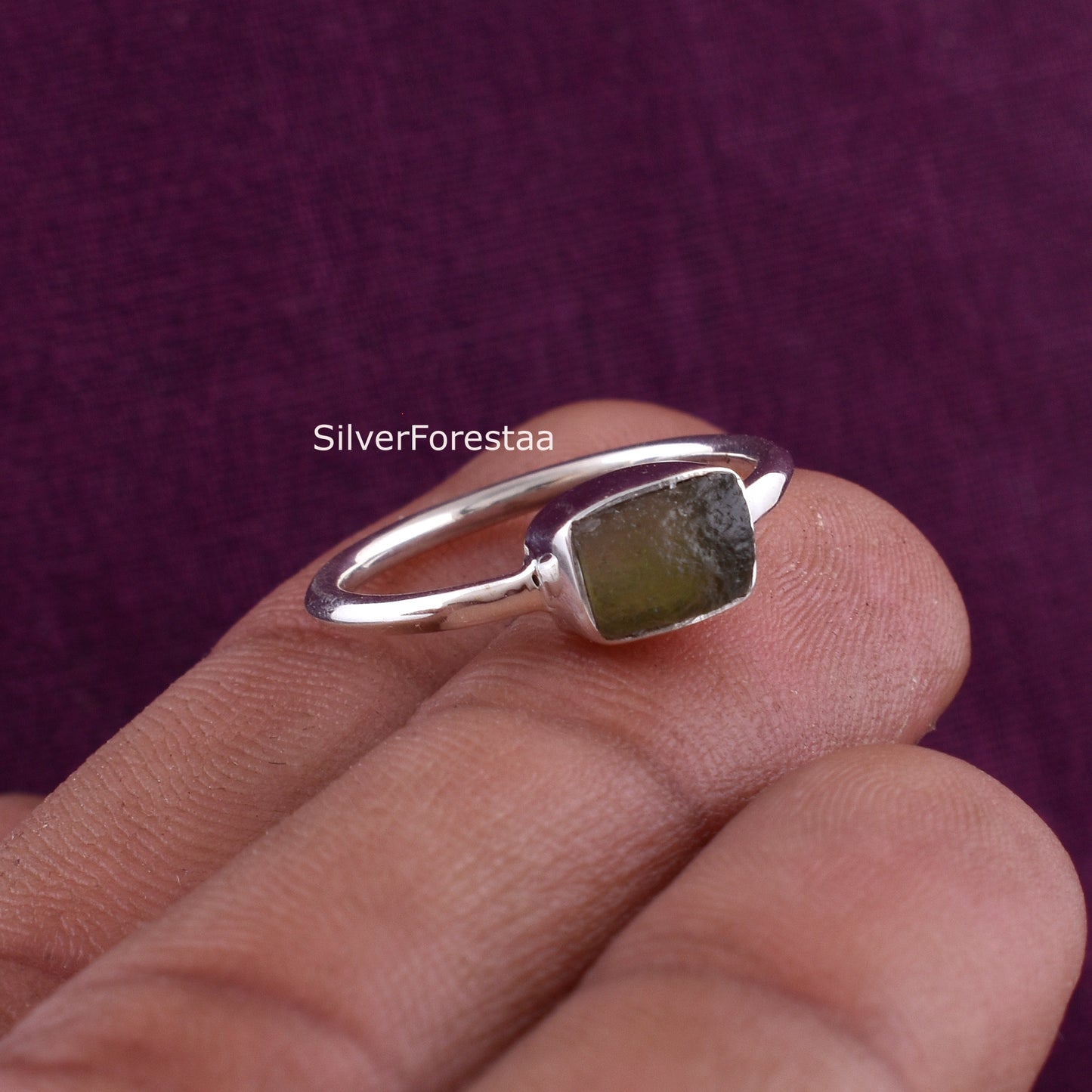 Authentic Raw Moldavite Ring Healing Crystal - SilverForestaa Jewelry