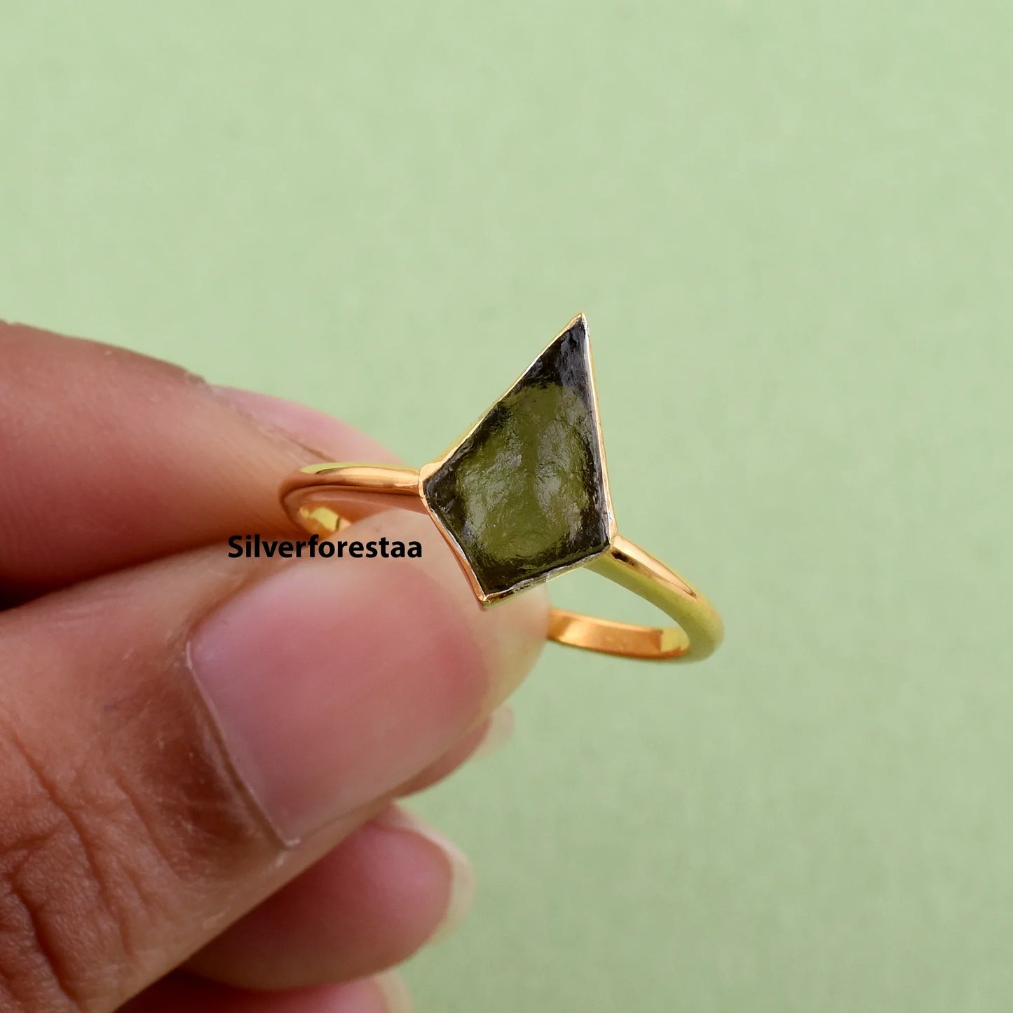 Natural Moldavite 925 Silver Ring - SILVERFORESTAA
