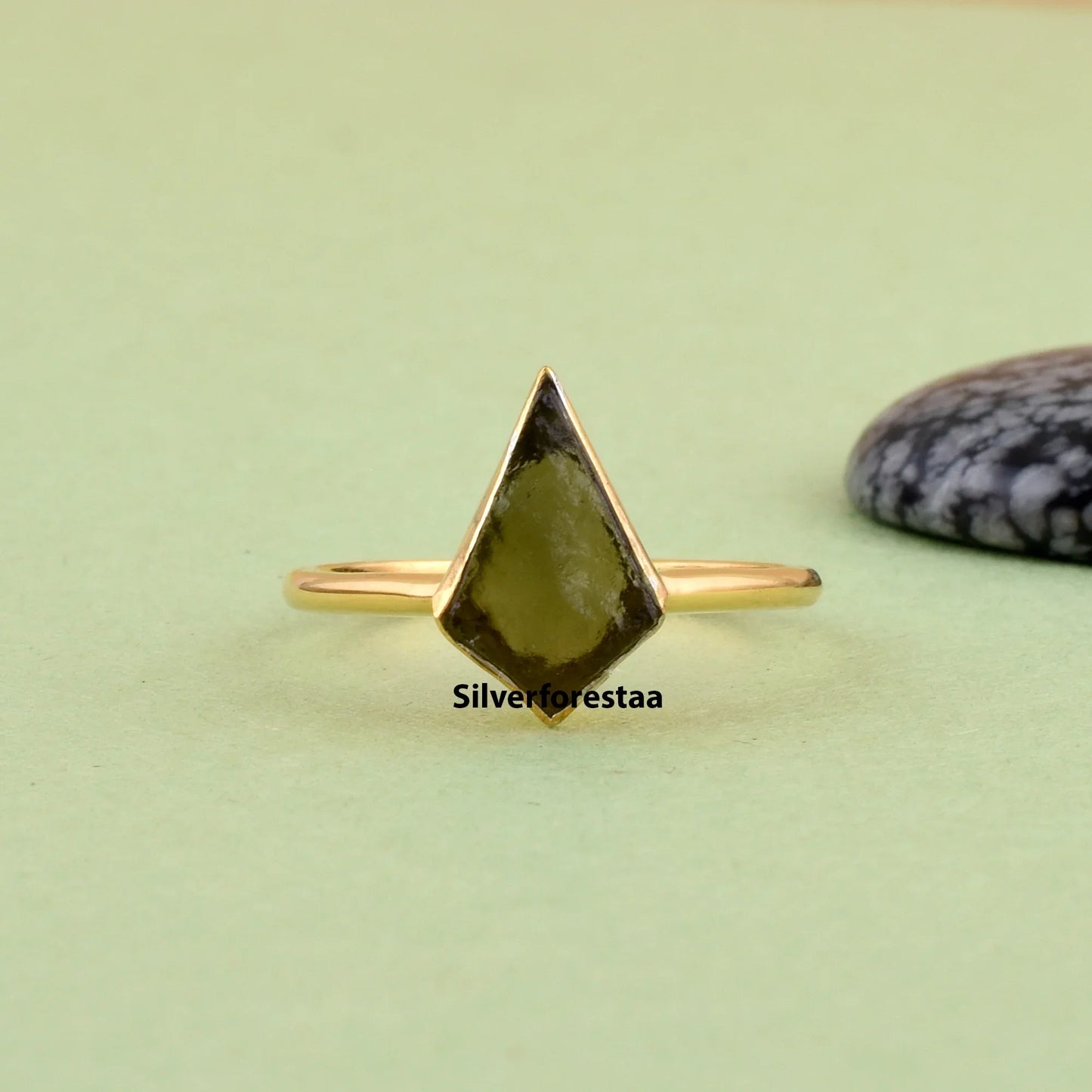 Natural Moldavite 925 Silver Ring - SILVERFORESTAA