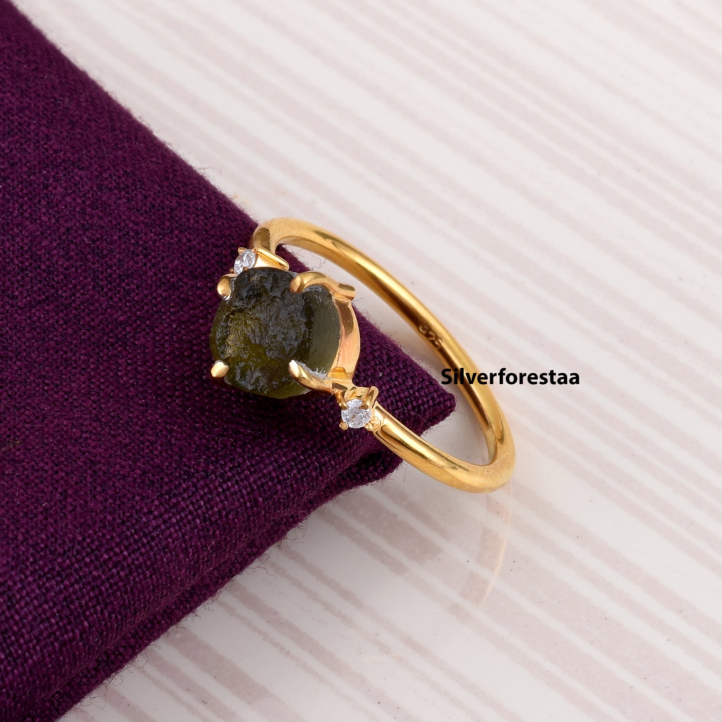 Moldavite Crystal Ring Transformative Gemstone Jewelry