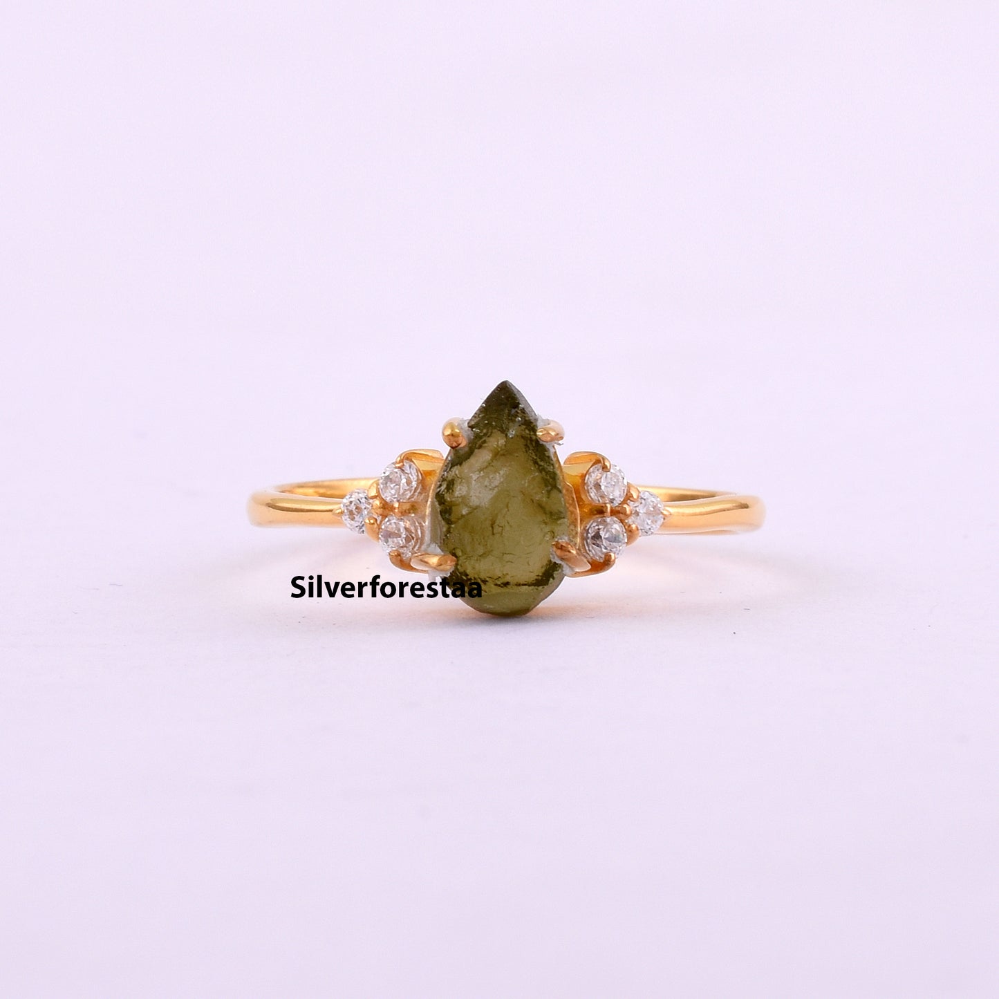 Natural Raw Moldavite 925 Silver Ring
