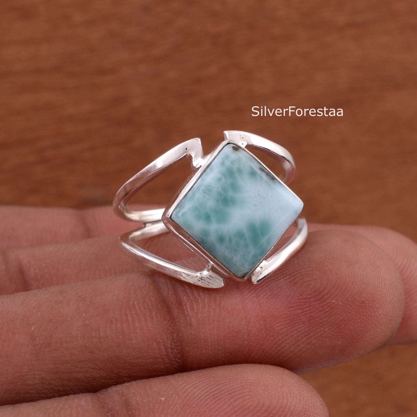 Handmade Larimar Ring | Bohemian Gemstone Jewelry
