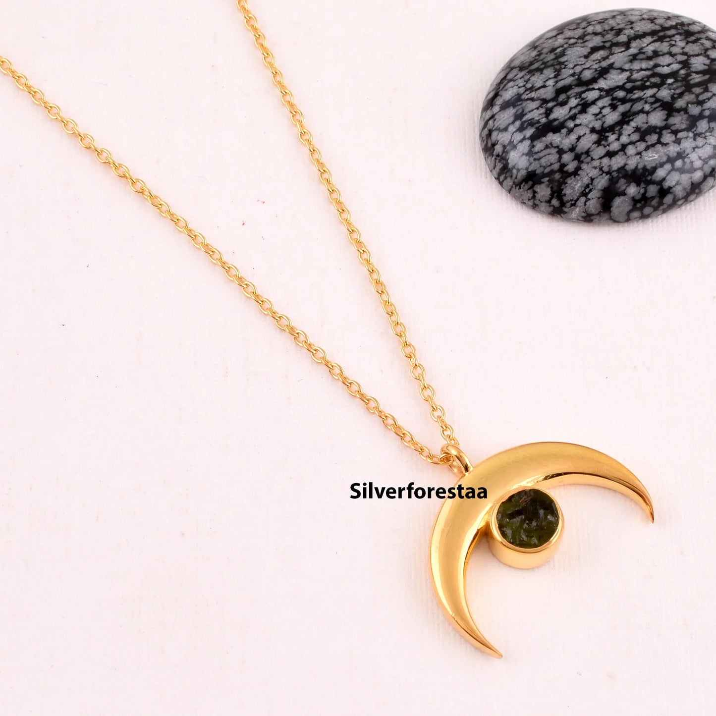 Natural Raw Moldavite Silver Pendant - SILVERFORESTAA