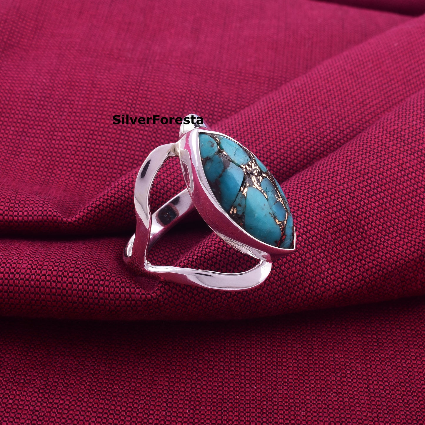 Blue Copper Mohave Turquoise Women's Ring – Handcrafted Elegance"