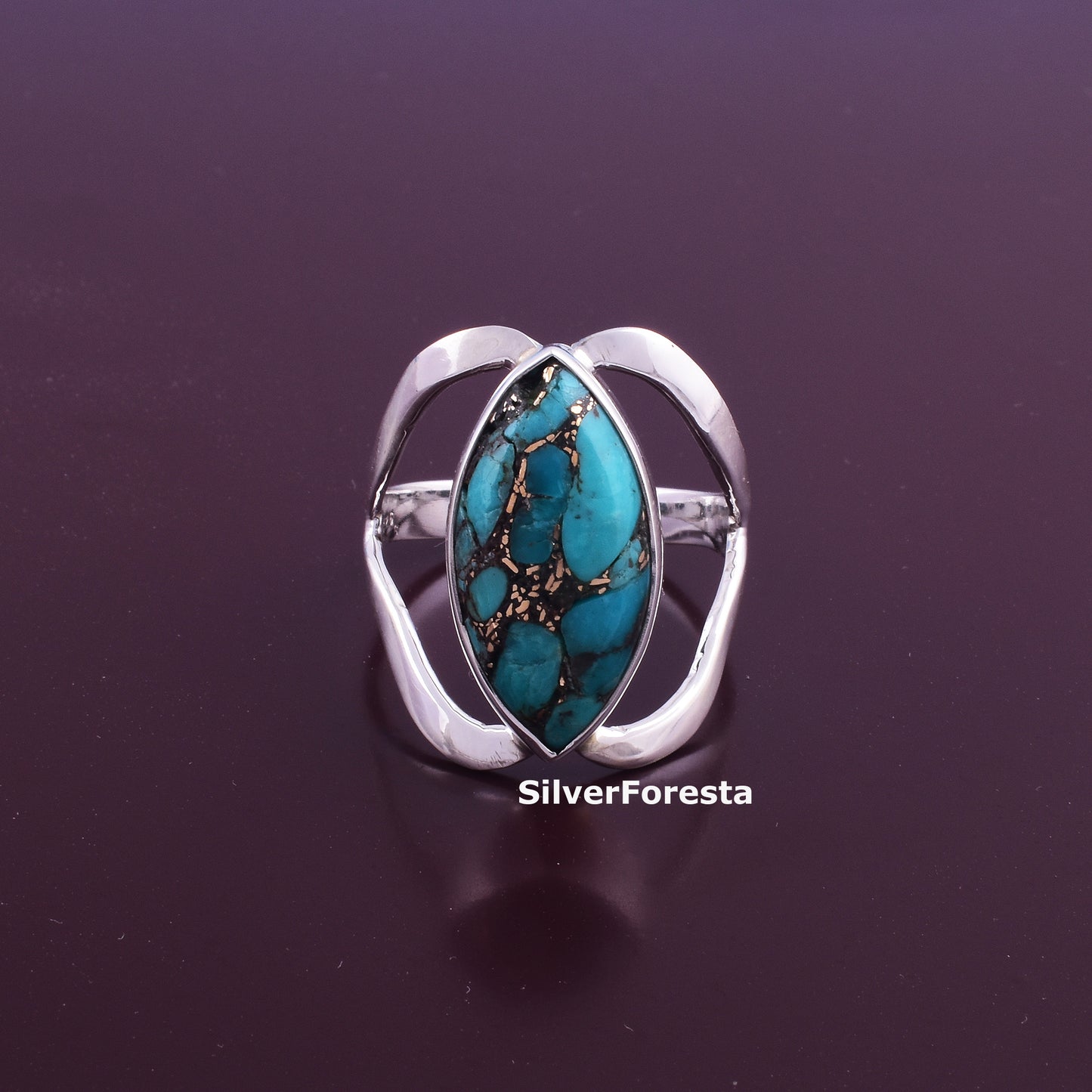 Blue Copper Mohave Turquoise Women's Ring – Handcrafted Elegance"