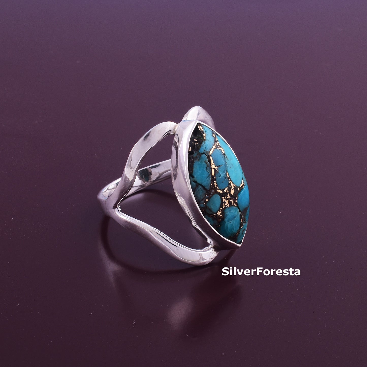 Blue Copper Mohave Turquoise Women's Ring – Handcrafted Elegance"