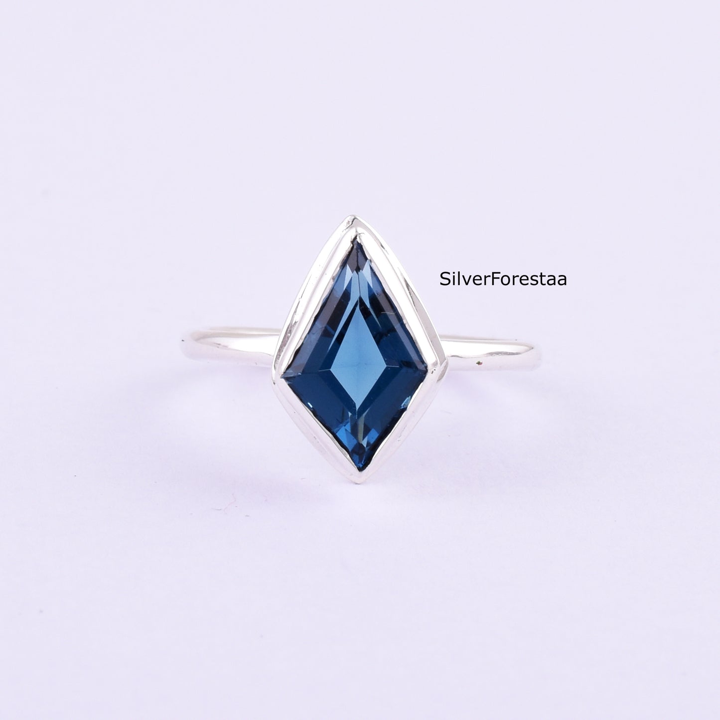Kite Blue Topaz Silver Ring – Handmade Gemstone