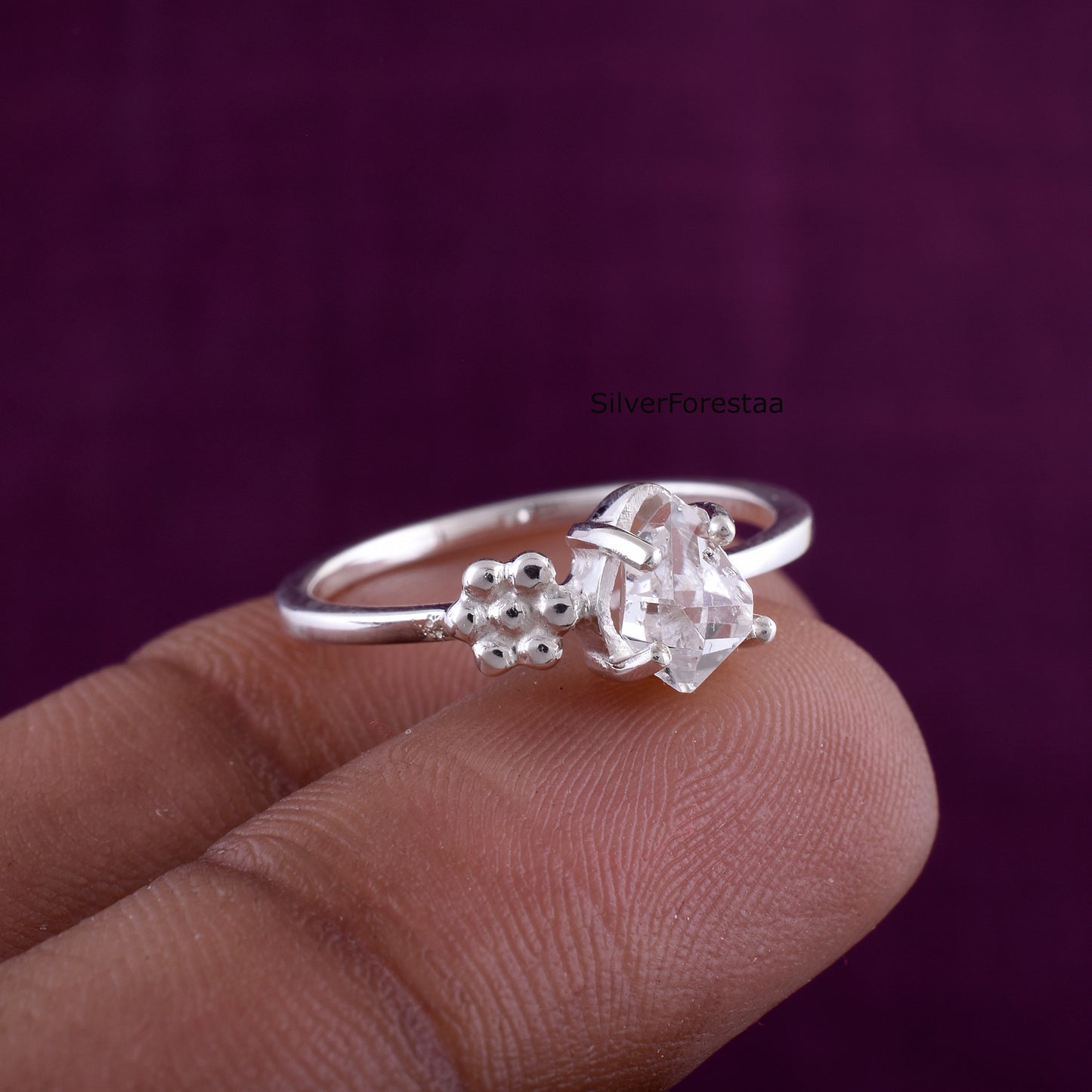 Unique Dainty Herkimer Diamond Ring - 925 Sterling Silver Jewelry