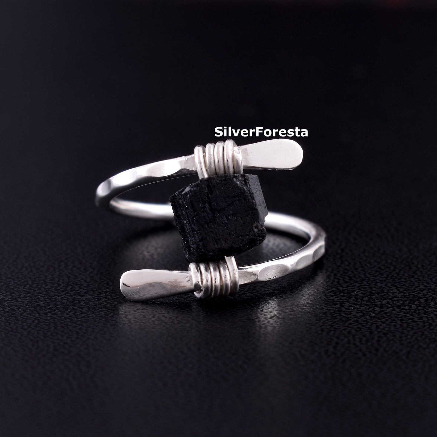 Handcrafted Raw Black Tourmaline Gemstone Ring – Sterling Silver Wire Wrap