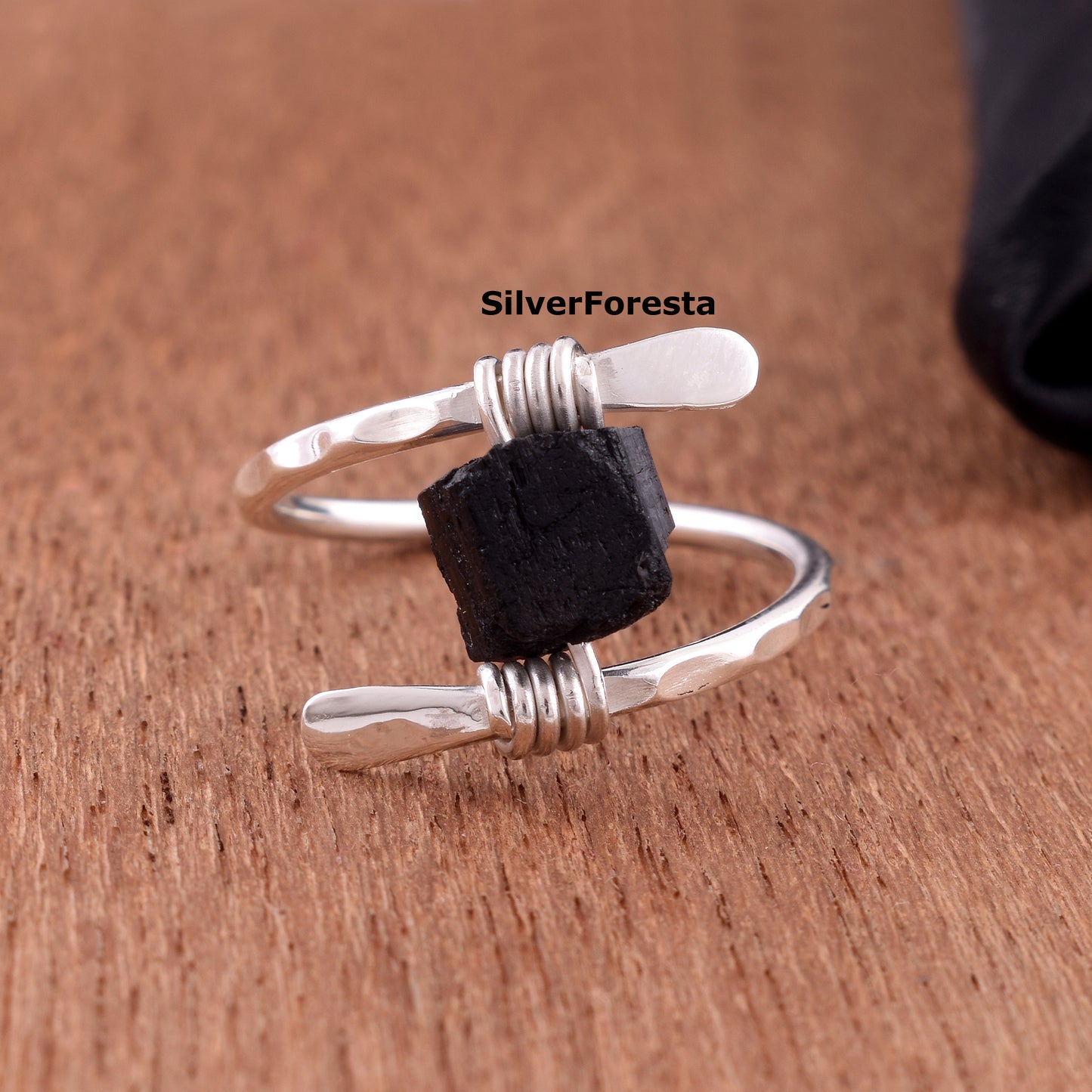 Handcrafted Raw Black Tourmaline Gemstone Ring – Sterling Silver Wire Wrap