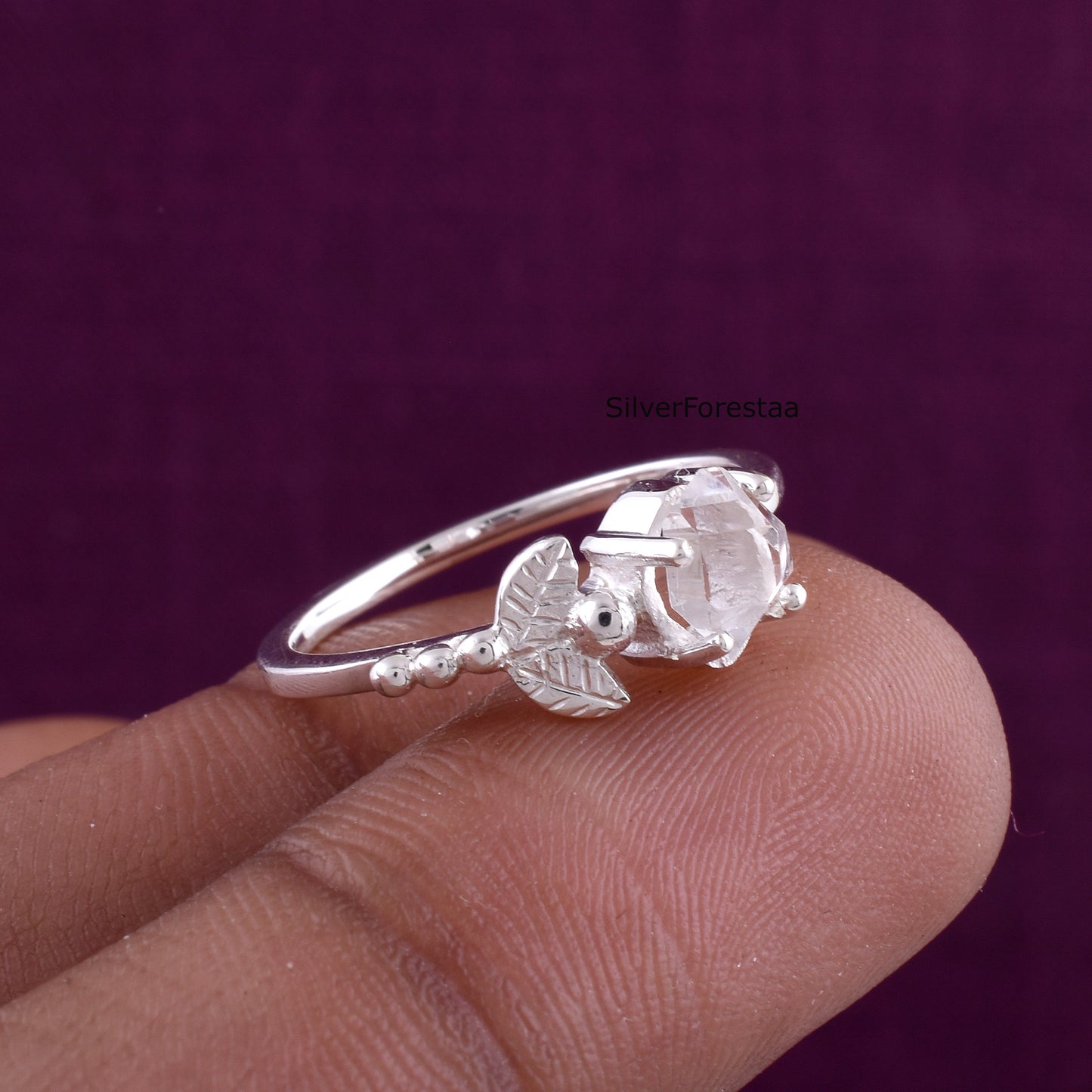 Unique Dainty Herkimer Diamond Ring - 925 Sterling Silver