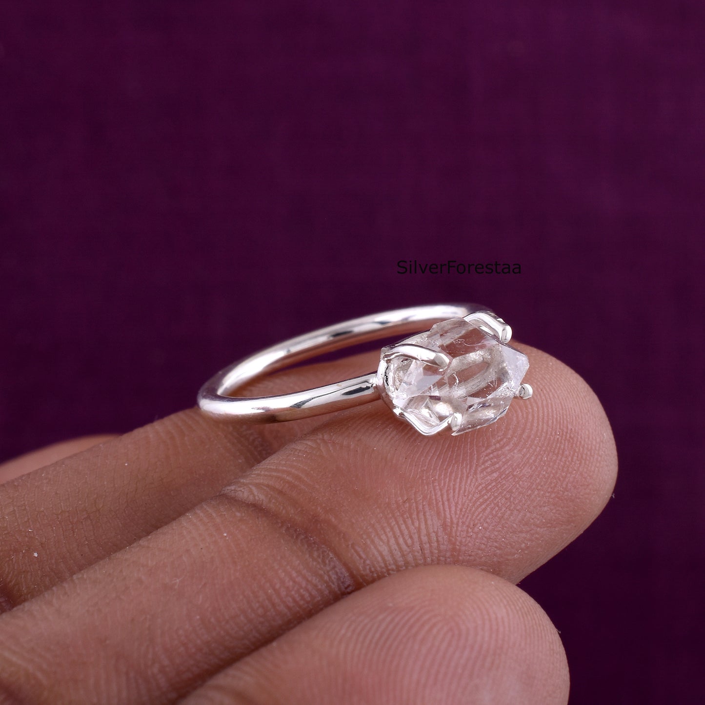 Genuine Raw Herkimer Diamond Ring in 925 Silver