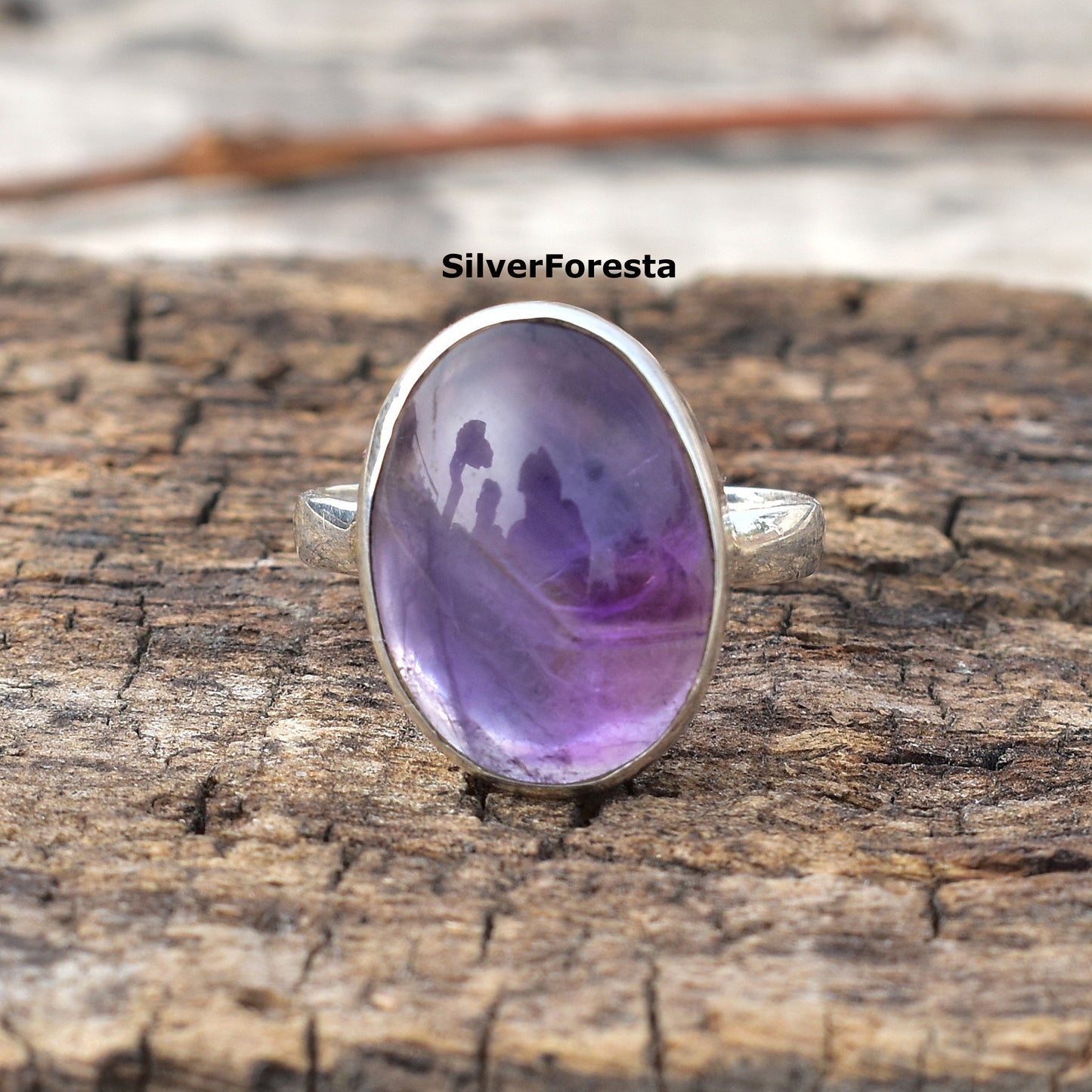 Natural Purple Amethyst Gemstone Ring in 925 Sterling Silver