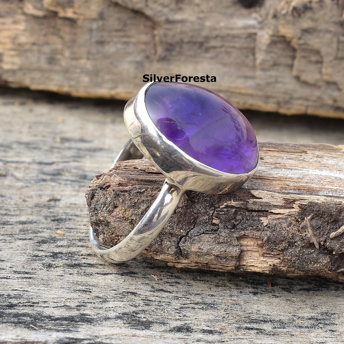 Natural Purple Amethyst Gemstone Ring in 925 Sterling Silver