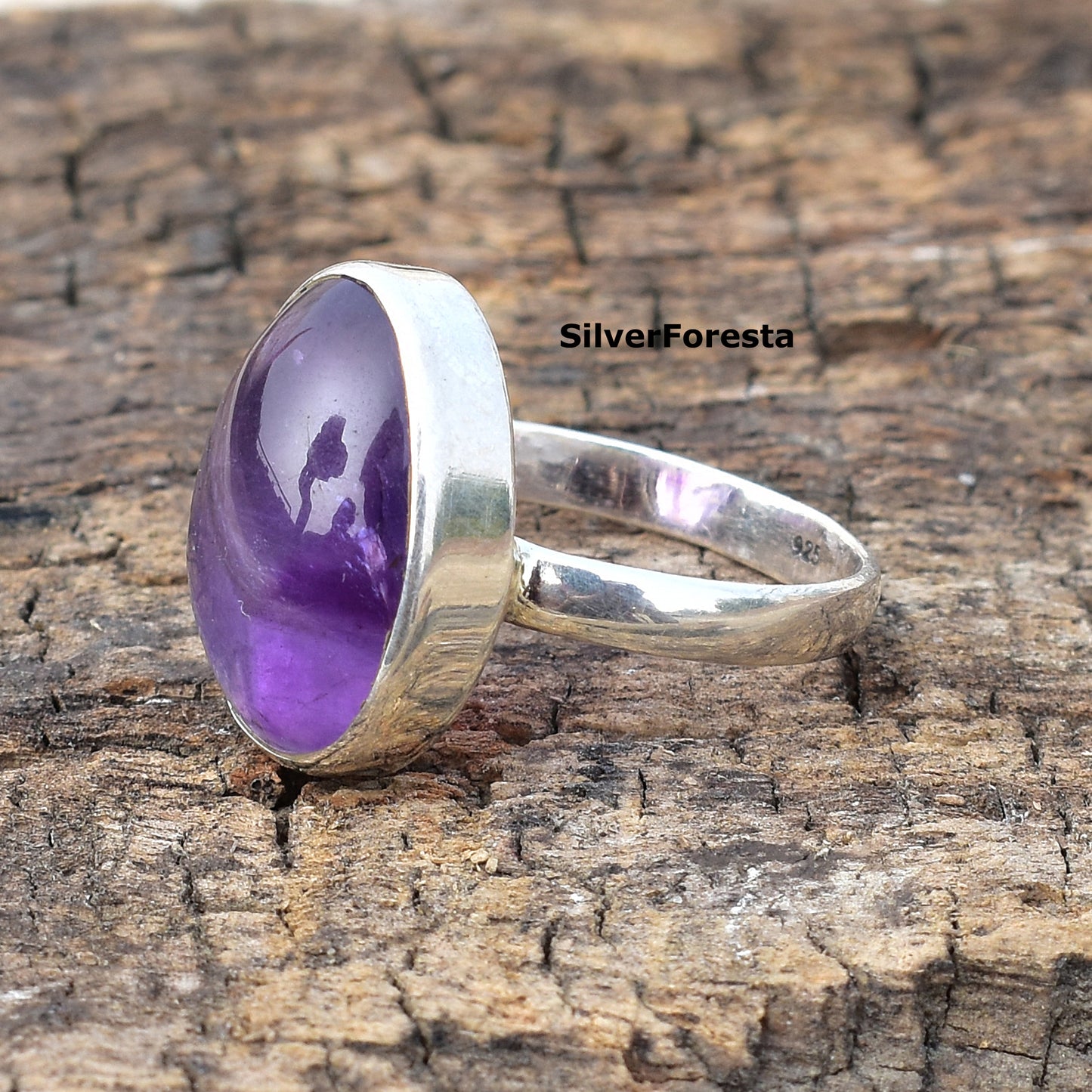 Natural Purple Amethyst Gemstone Ring in 925 Sterling Silver