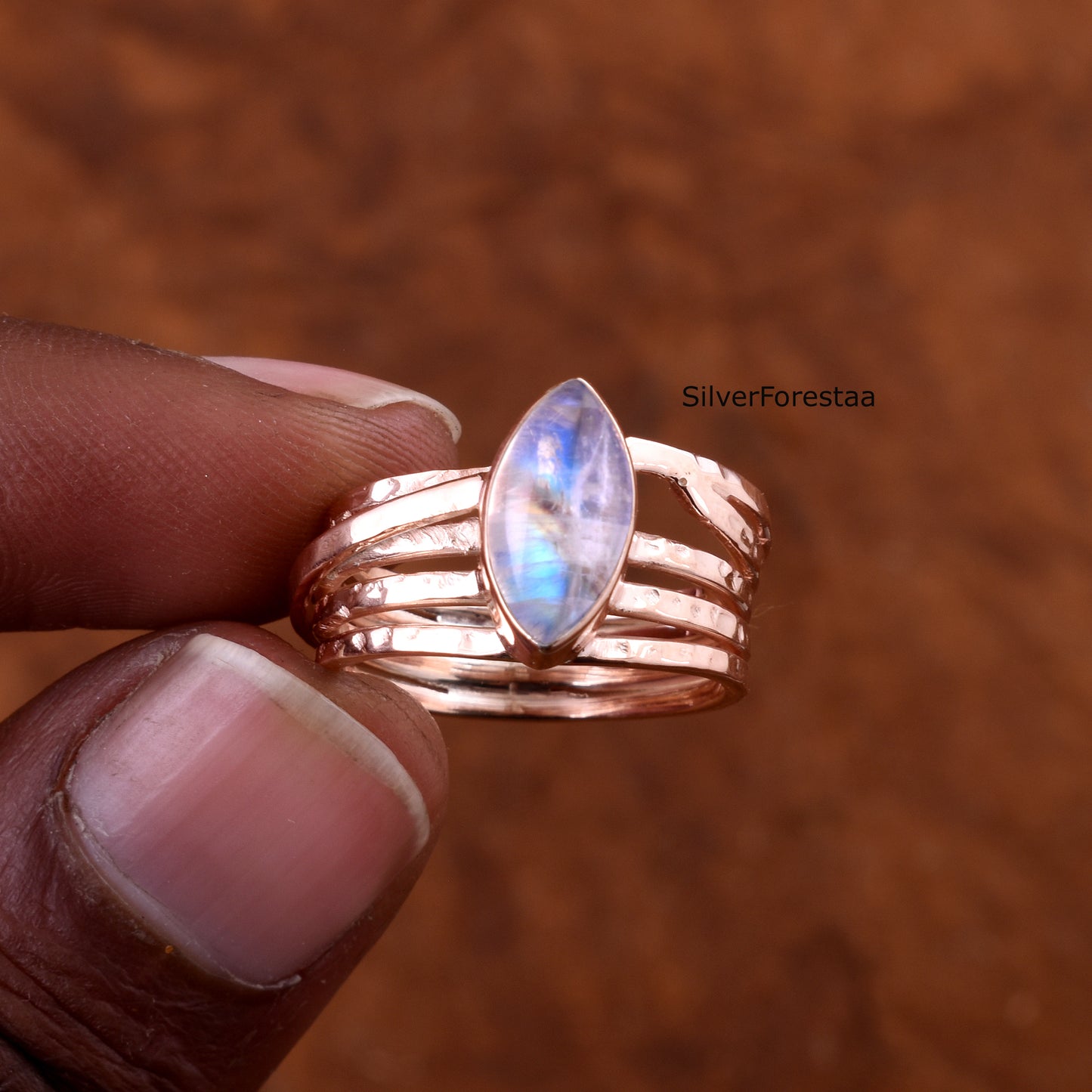 Handcrafted Sterling Silver Ring with Rainbow Moonstone Glow