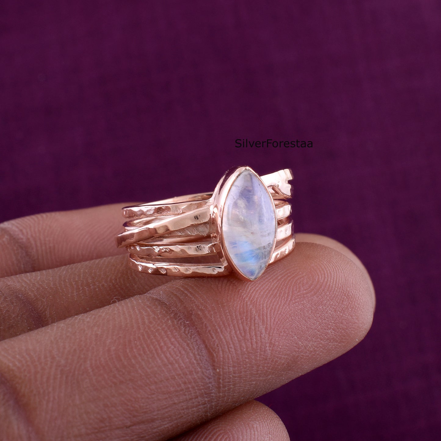 Handcrafted Sterling Silver Ring with Rainbow Moonstone Glow