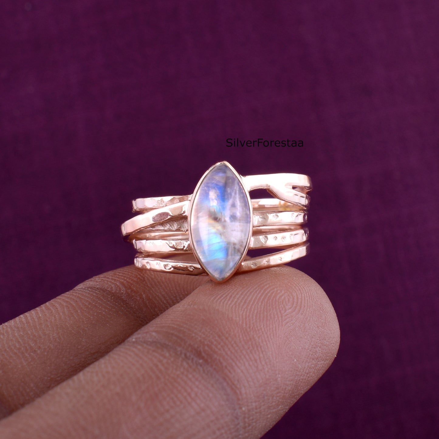 Handcrafted Sterling Silver Ring with Rainbow Moonstone Glow