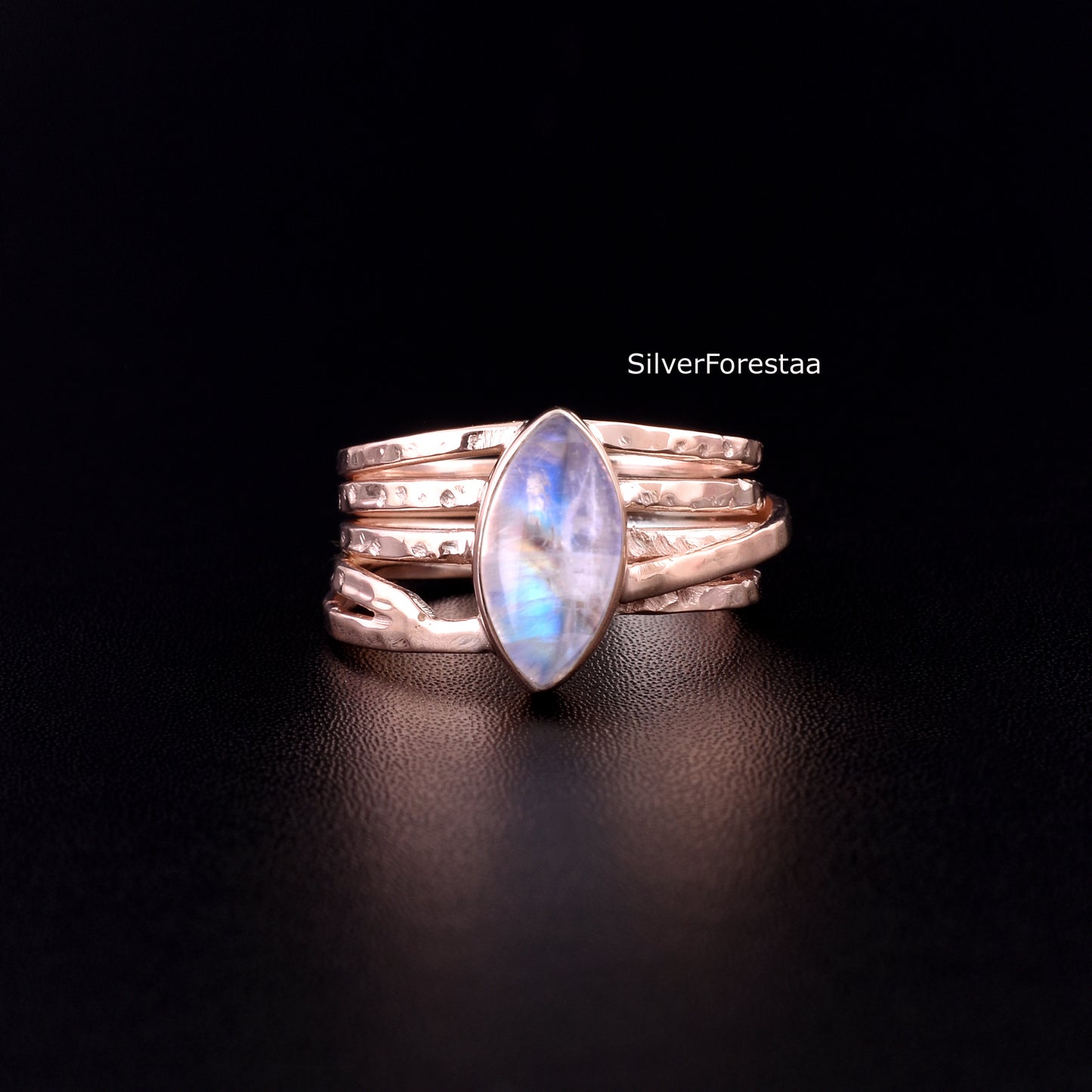 Handcrafted Sterling Silver Ring with Rainbow Moonstone Glow