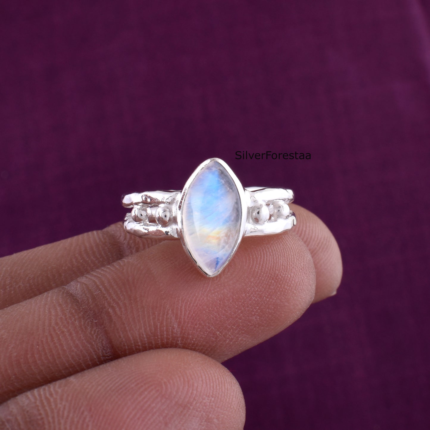 Elegant Rainbow Moonstone Ring – Artisan 925 Silver Jewelry