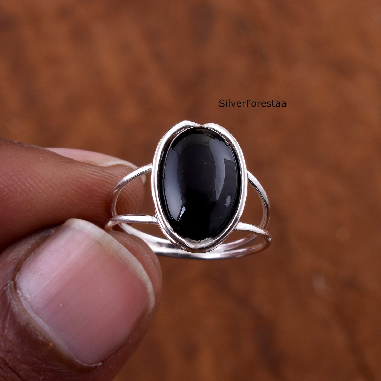 Black Onyx Silver Ring – Wire Wrapped Bohemian Style