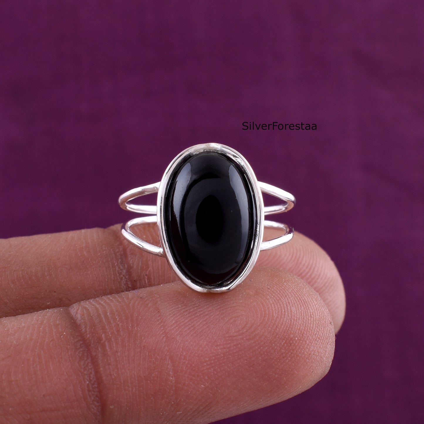 Black Onyx Silver Ring – Wire Wrapped Bohemian Style