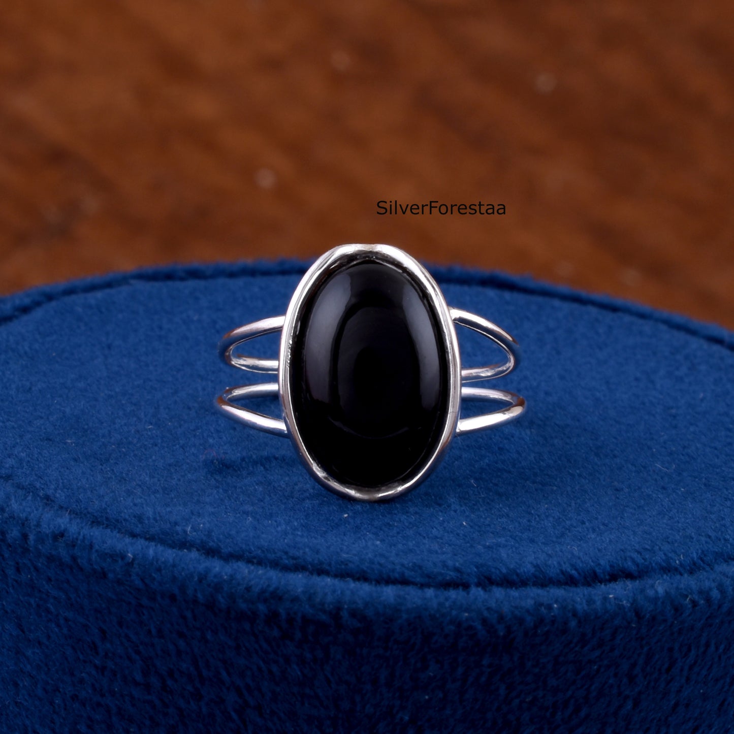 Black Onyx Silver Ring – Wire Wrapped Bohemian Style
