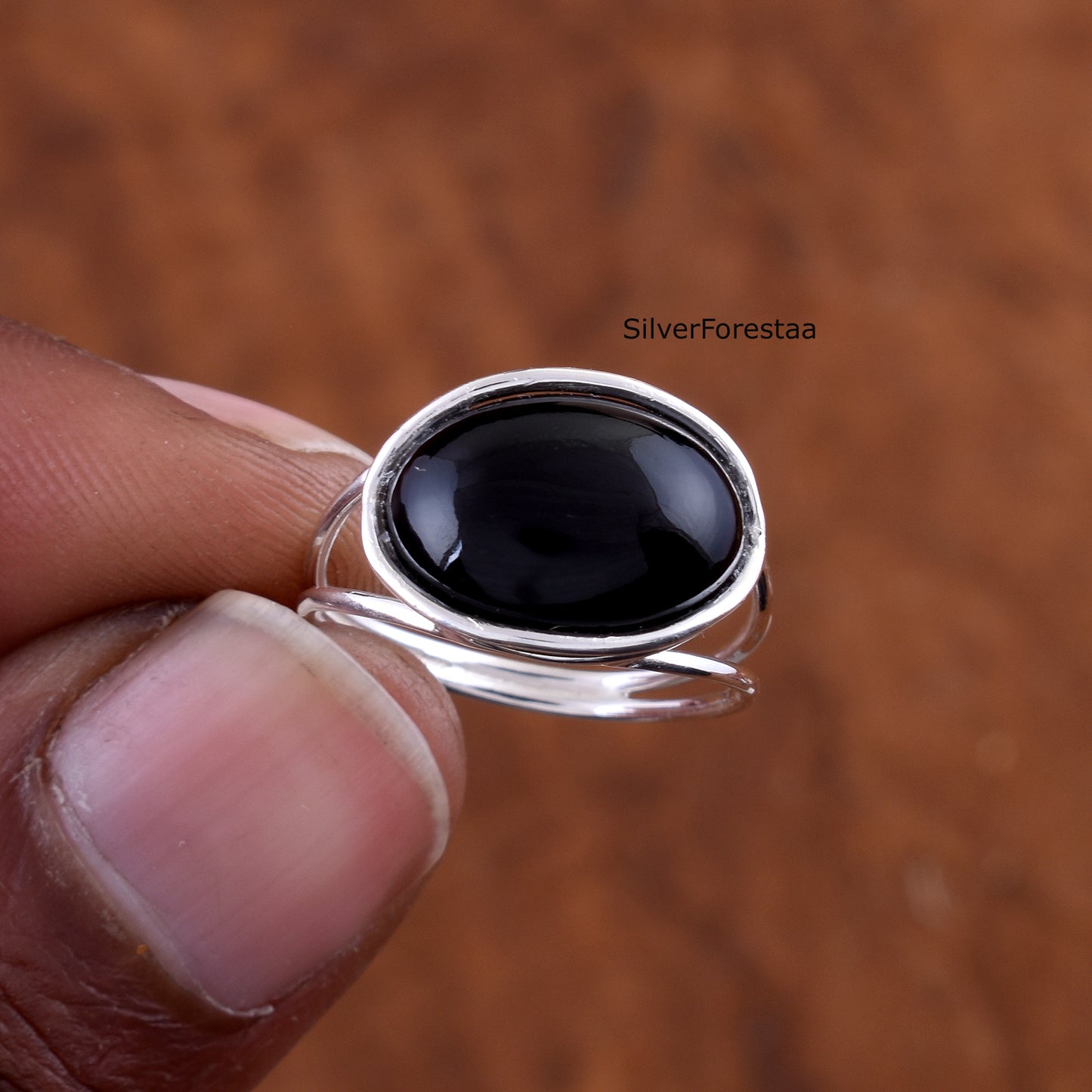 Handmade Black Onyx Wire Wrapped Ring in 925 Sterling Silver