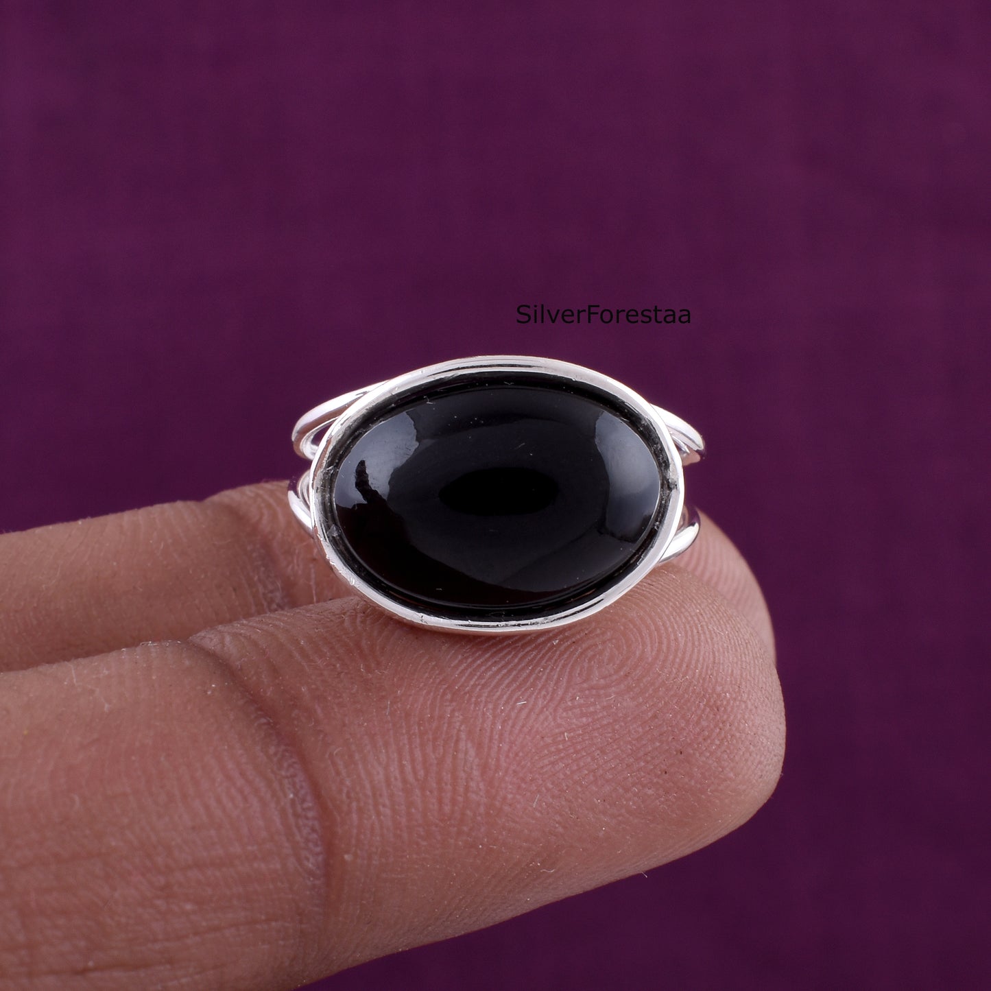 Handmade Black Onyx Wire Wrapped Ring in 925 Sterling Silver