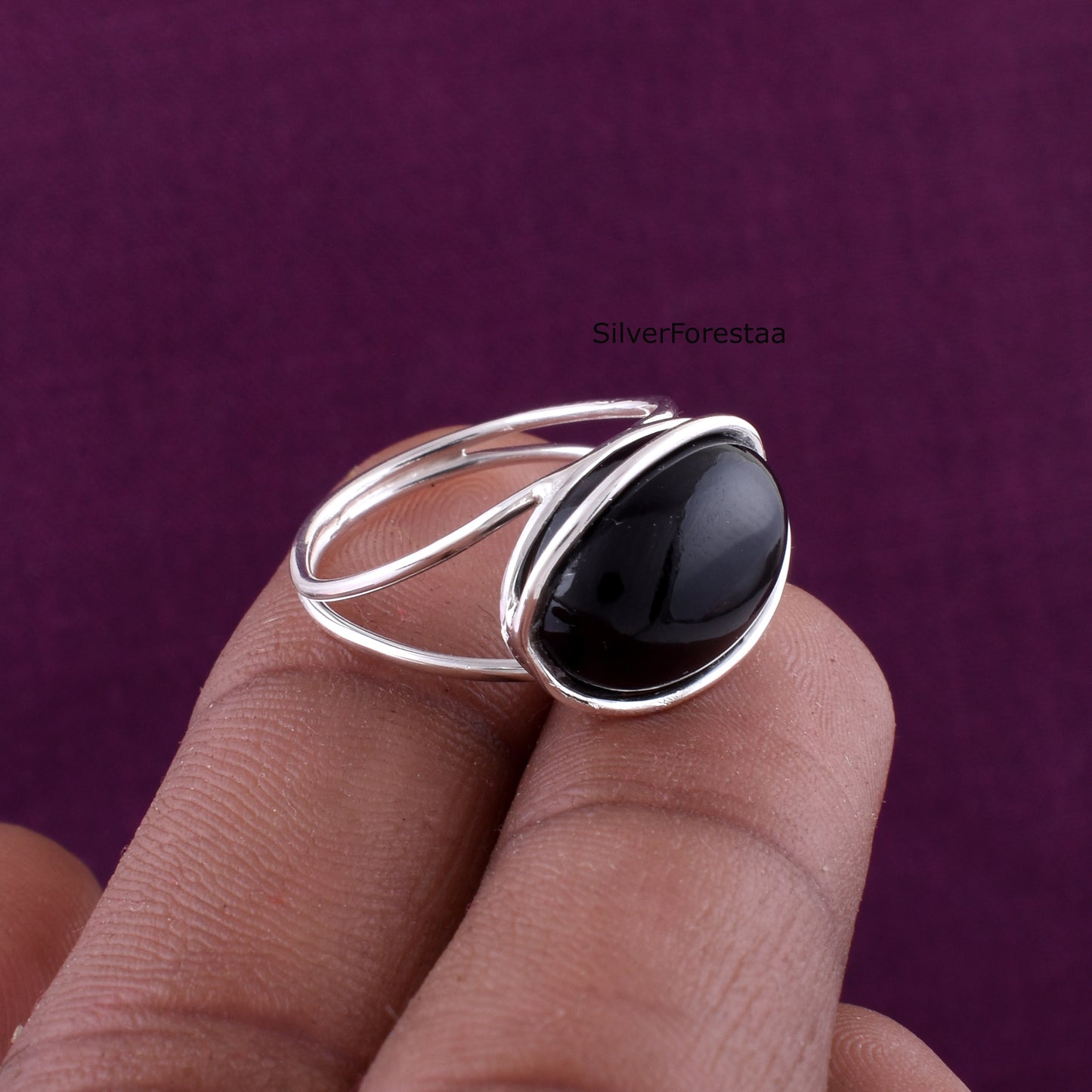 Handmade Black Onyx Wire Wrapped Ring in 925 Sterling Silver