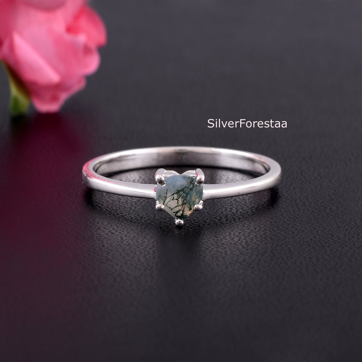 Dainty Moss Agate Ring in 925 Sterling Silver – Subtle Nature