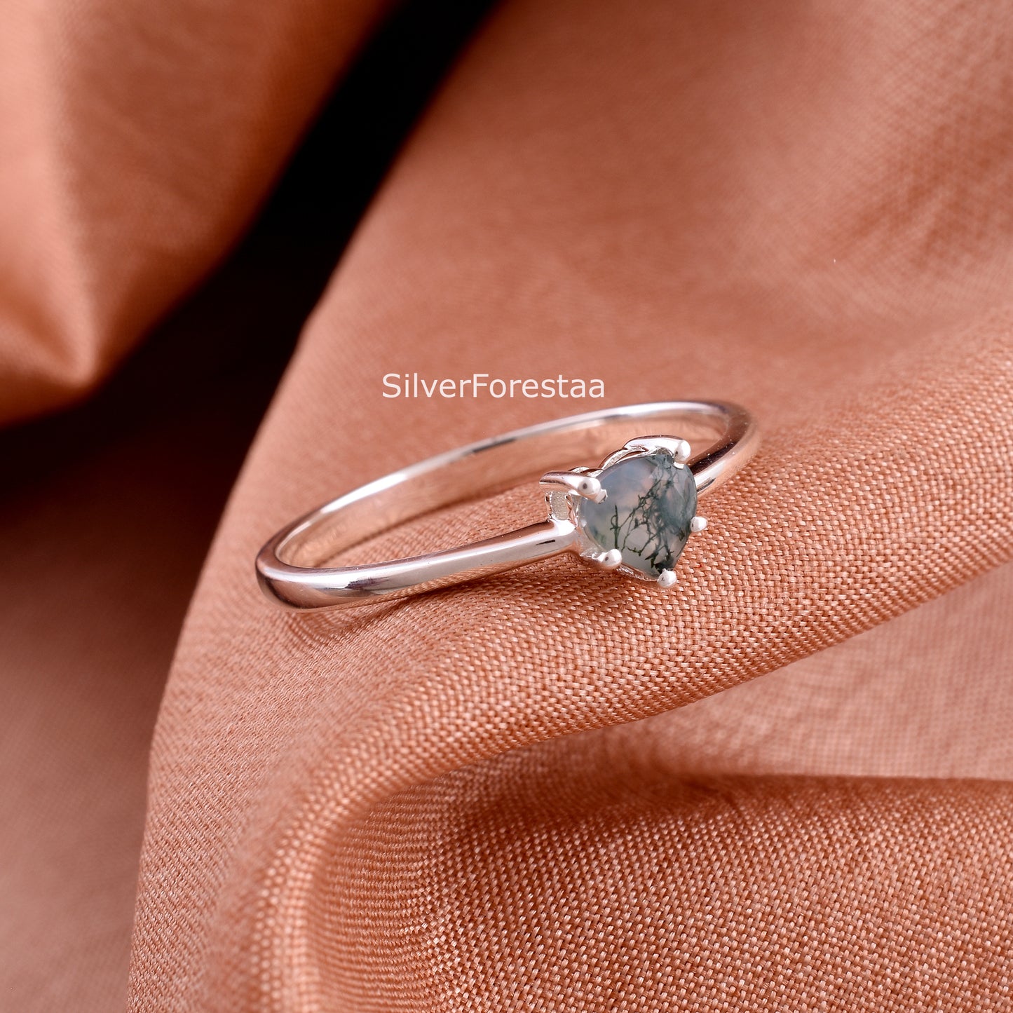 Dainty Moss Agate Ring in 925 Sterling Silver – Subtle Nature