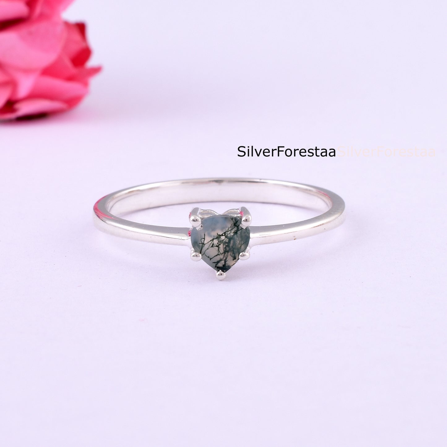 Dainty Moss Agate Ring in 925 Sterling Silver – Subtle Nature