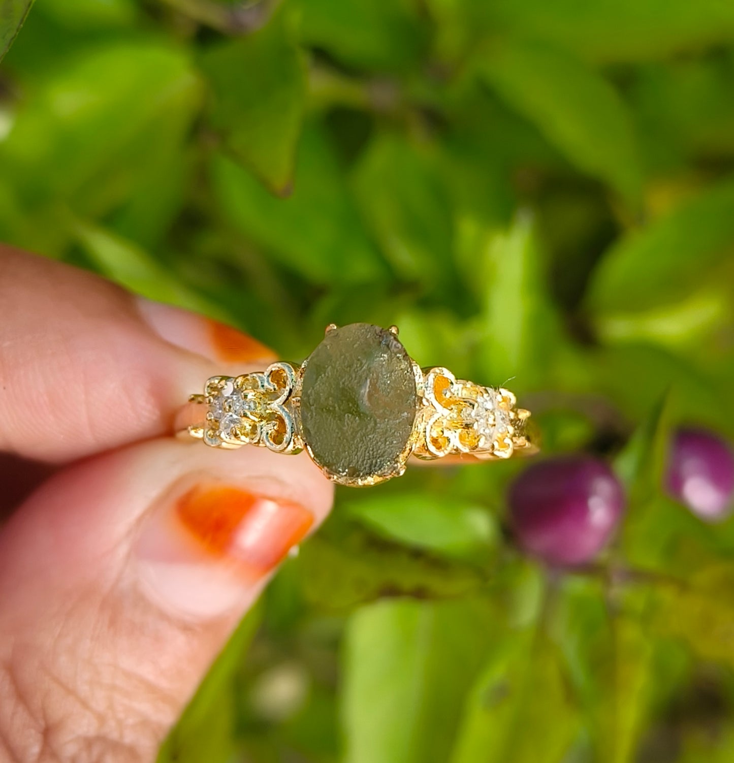 Natural Rough Moldavite Ring | Dainty Green Crystal Jewelry