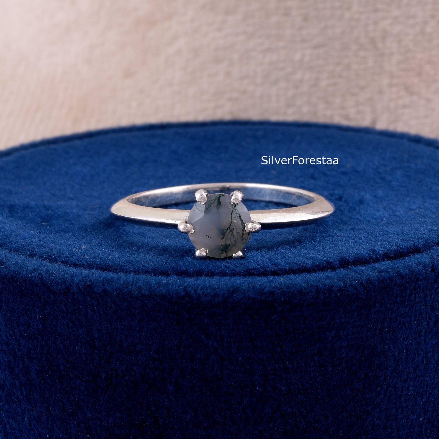 Solid Sterling Silver Moss Agate Stacking Ring – Unique Natural Beauty