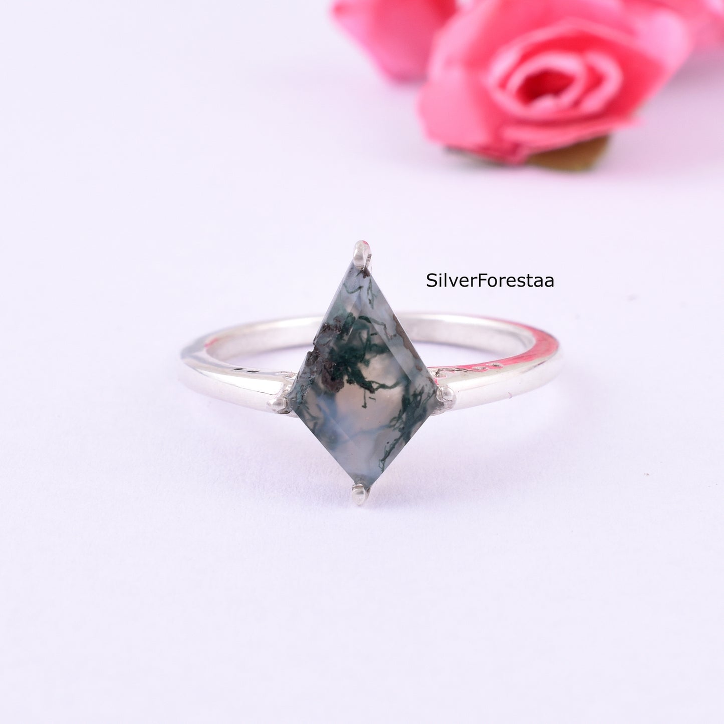 Moss Agate Gemstone Ring – 925 Solid Sterling Silver Design