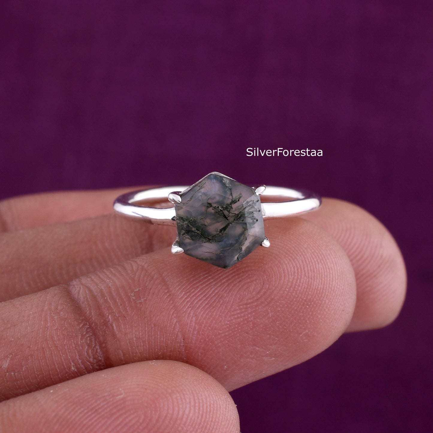 Moss Agate Ring in 925 Solid Sterling Silver – Nature’s Elegance