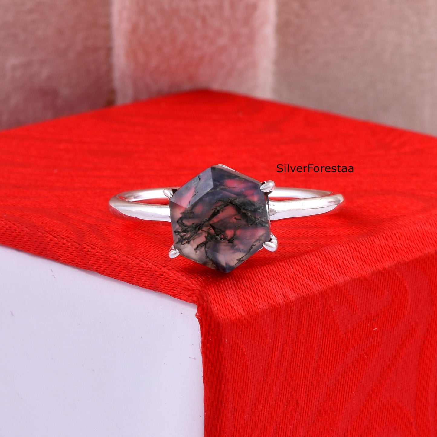 Moss Agate Ring in 925 Solid Sterling Silver – Nature’s Elegance