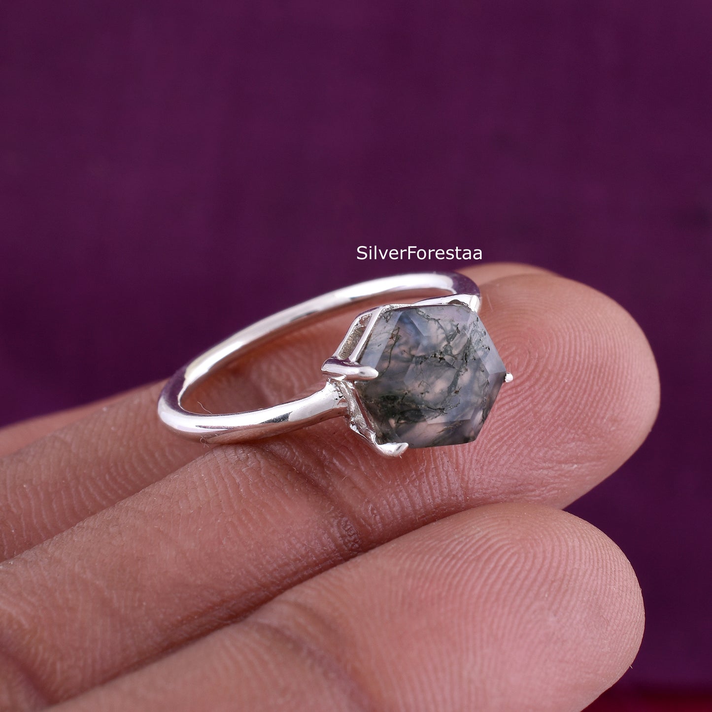 Moss Agate Ring in 925 Solid Sterling Silver – Nature’s Elegance