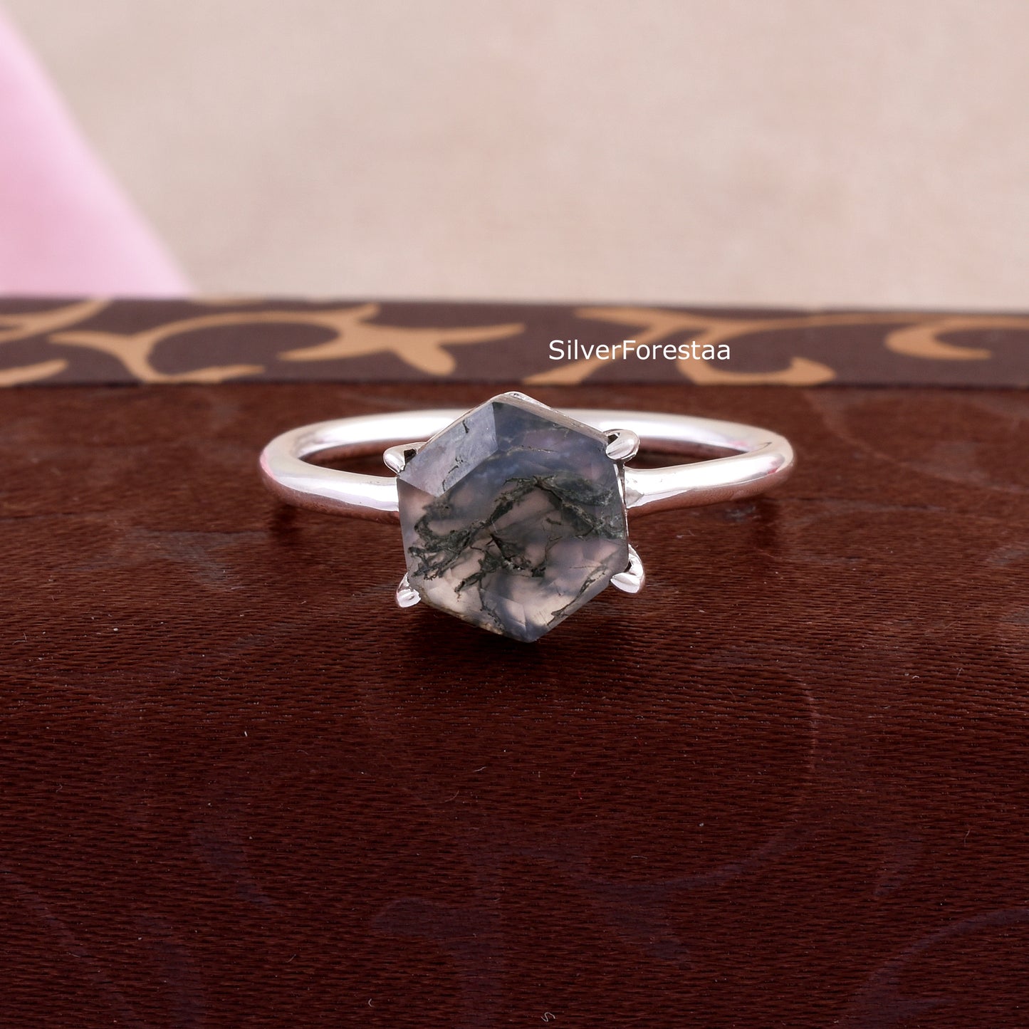 Moss Agate Ring in 925 Solid Sterling Silver – Nature’s Elegance