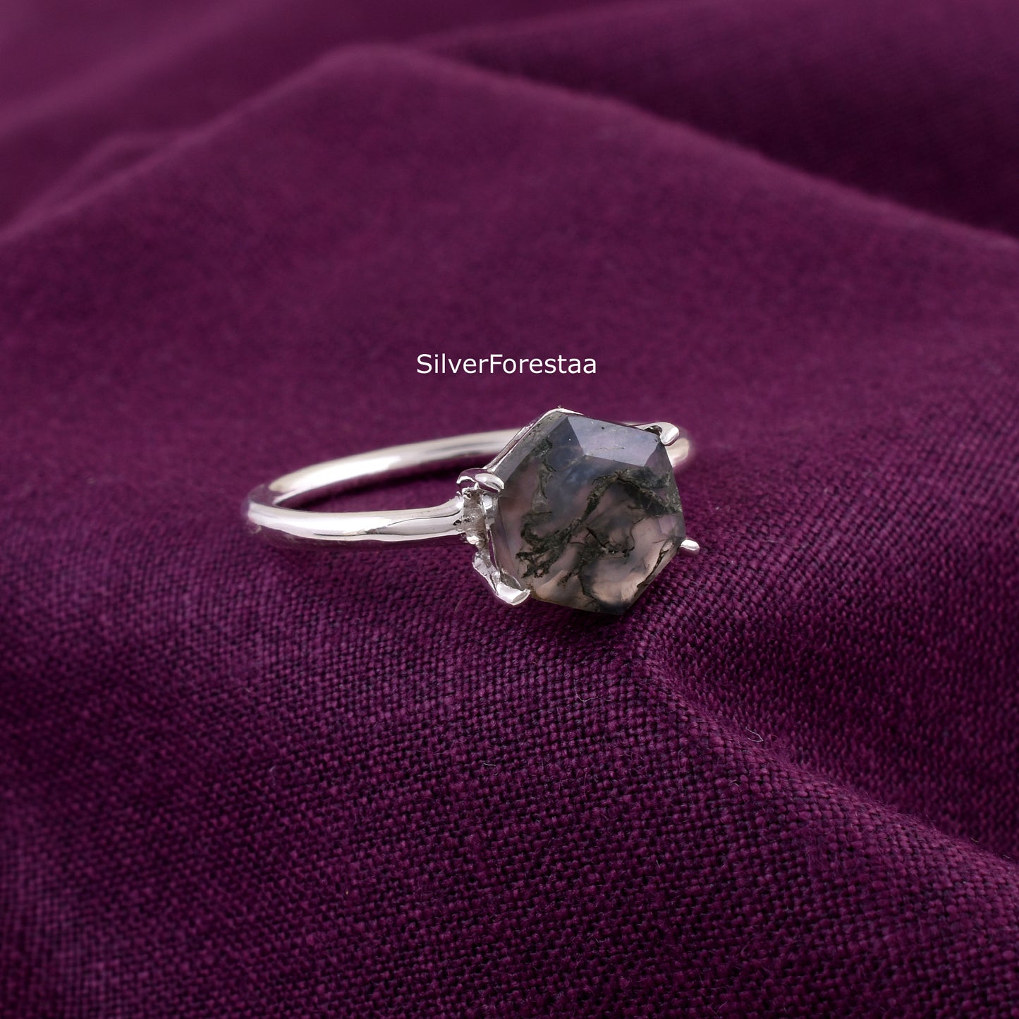 Moss Agate Ring in 925 Solid Sterling Silver – Nature’s Elegance