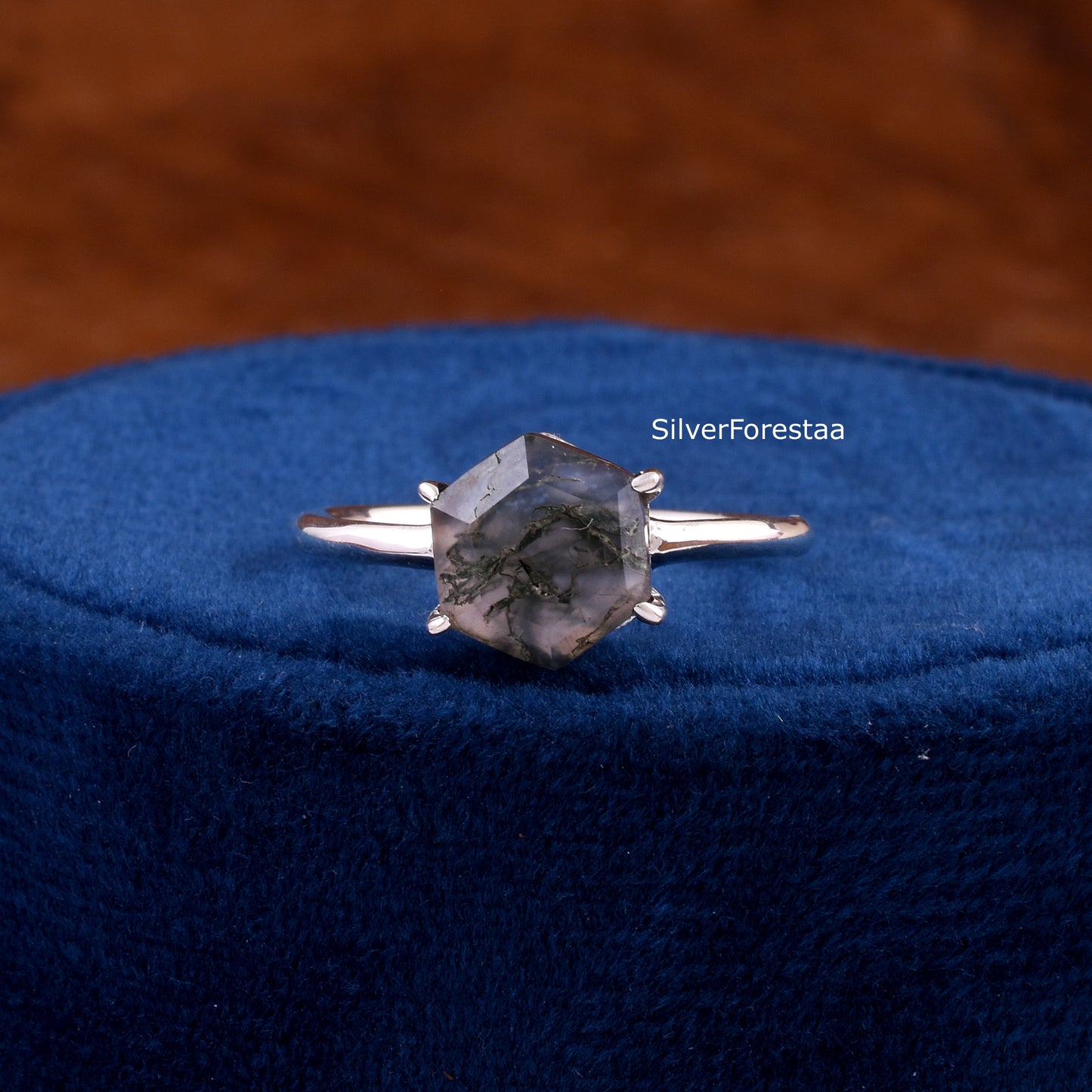 Moss Agate Ring in 925 Solid Sterling Silver – Nature’s Elegance