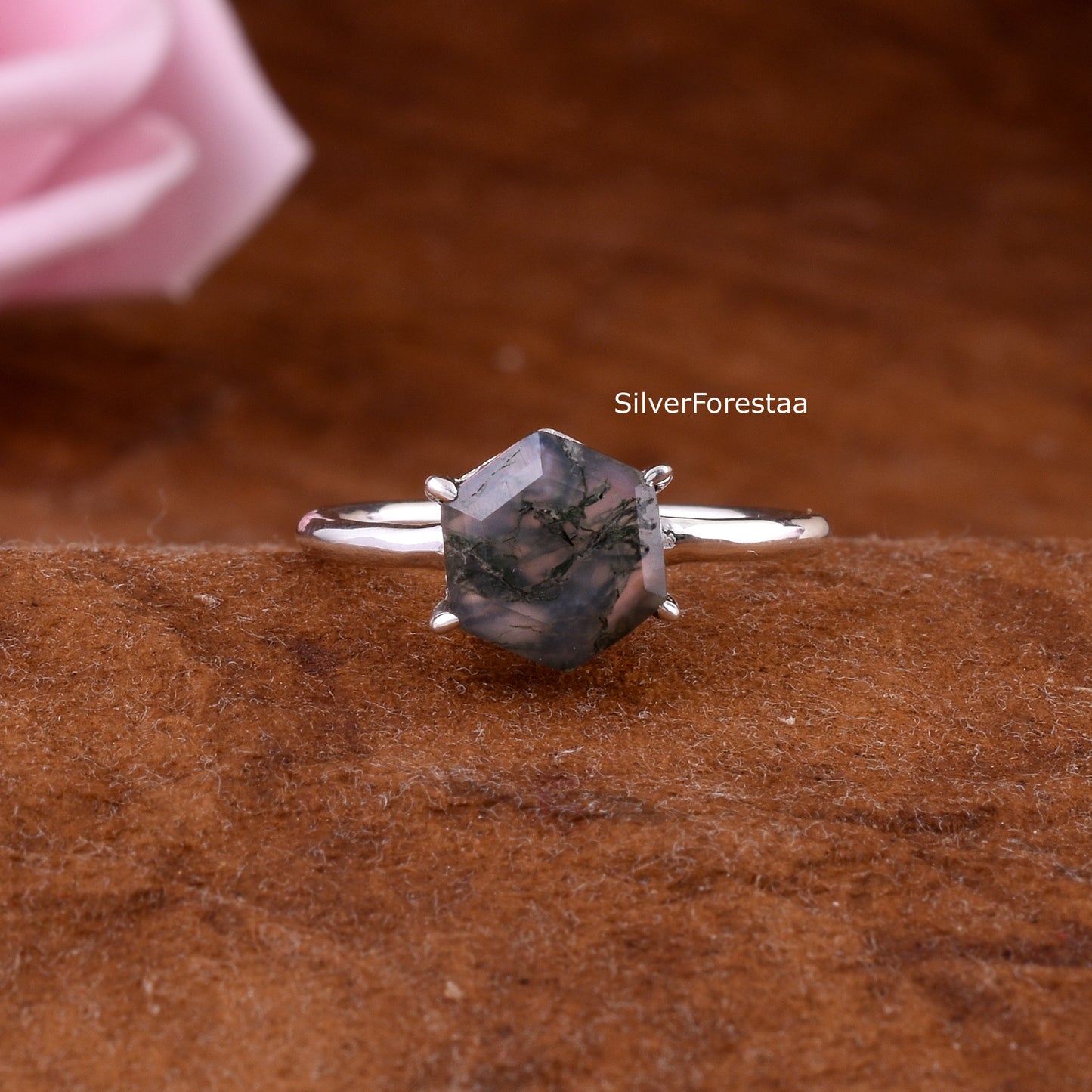 Moss Agate Ring in 925 Solid Sterling Silver – Nature’s Elegance