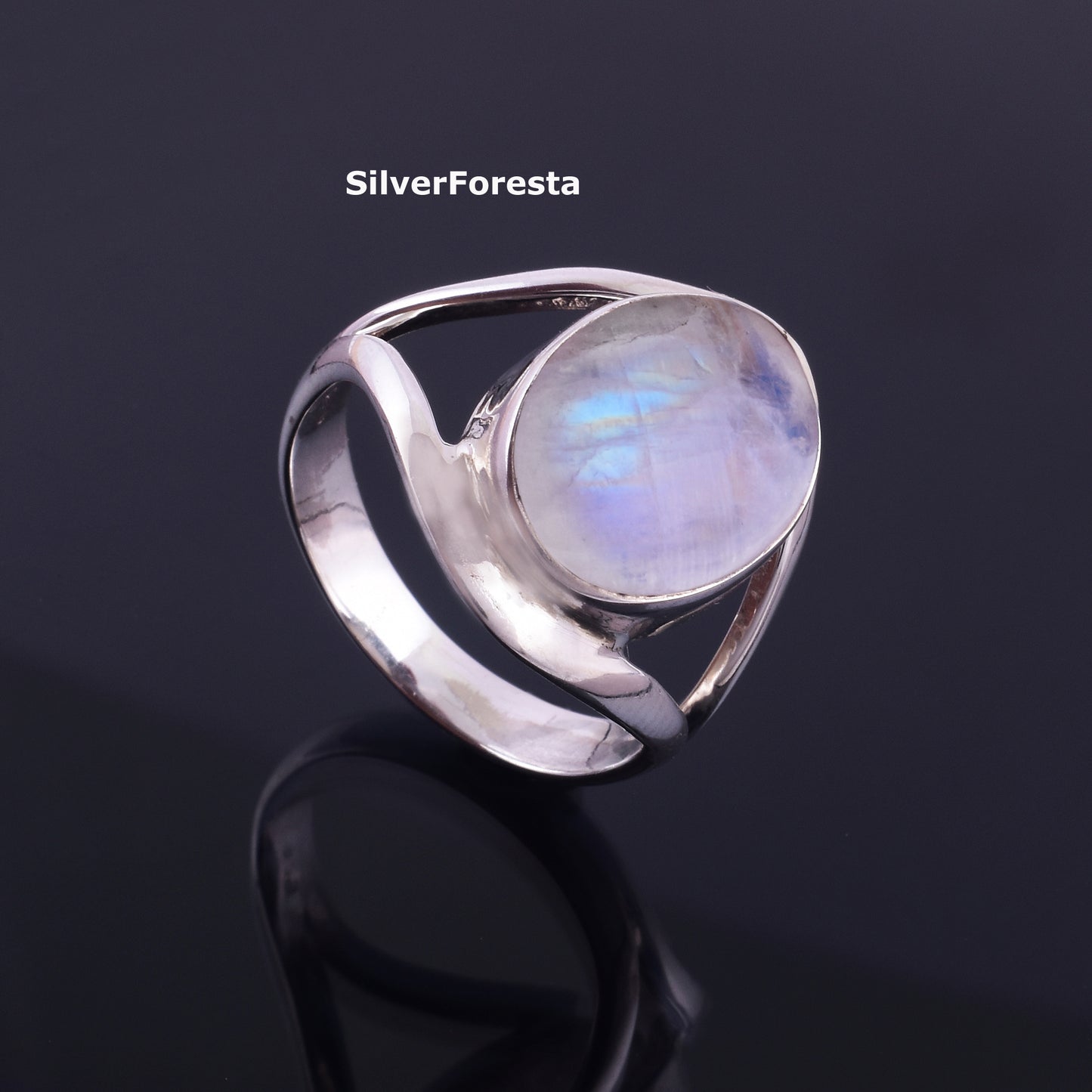 Handcrafted 925 Sterling Silver Ring with Rainbow Moonstone